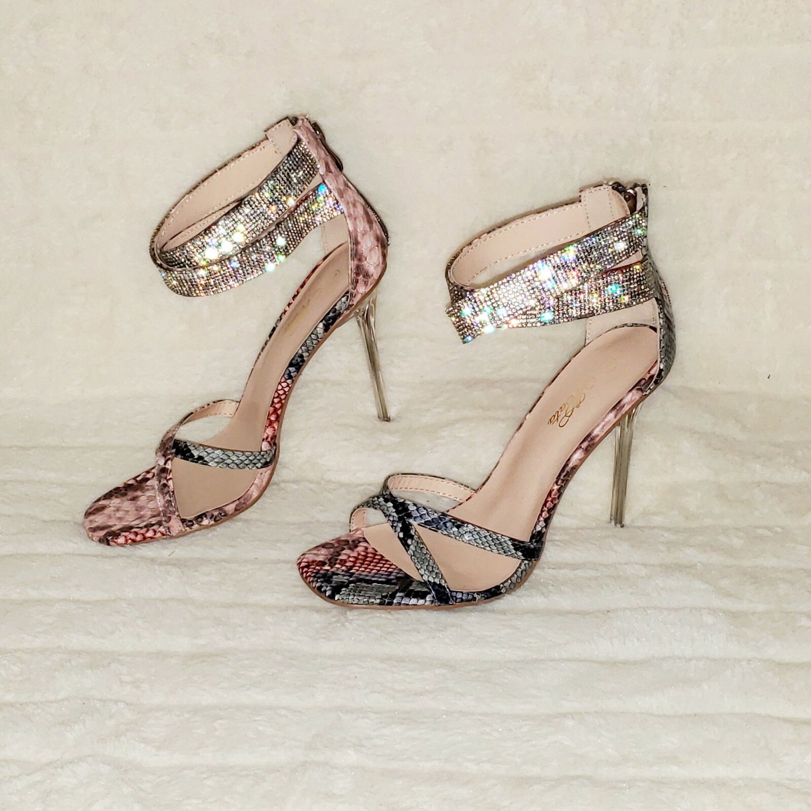 Other Mata Pink Snake Print Rhinestone Double Ankle Strap Closed B Size US 8 / IT 38 - 1 Thumbnail