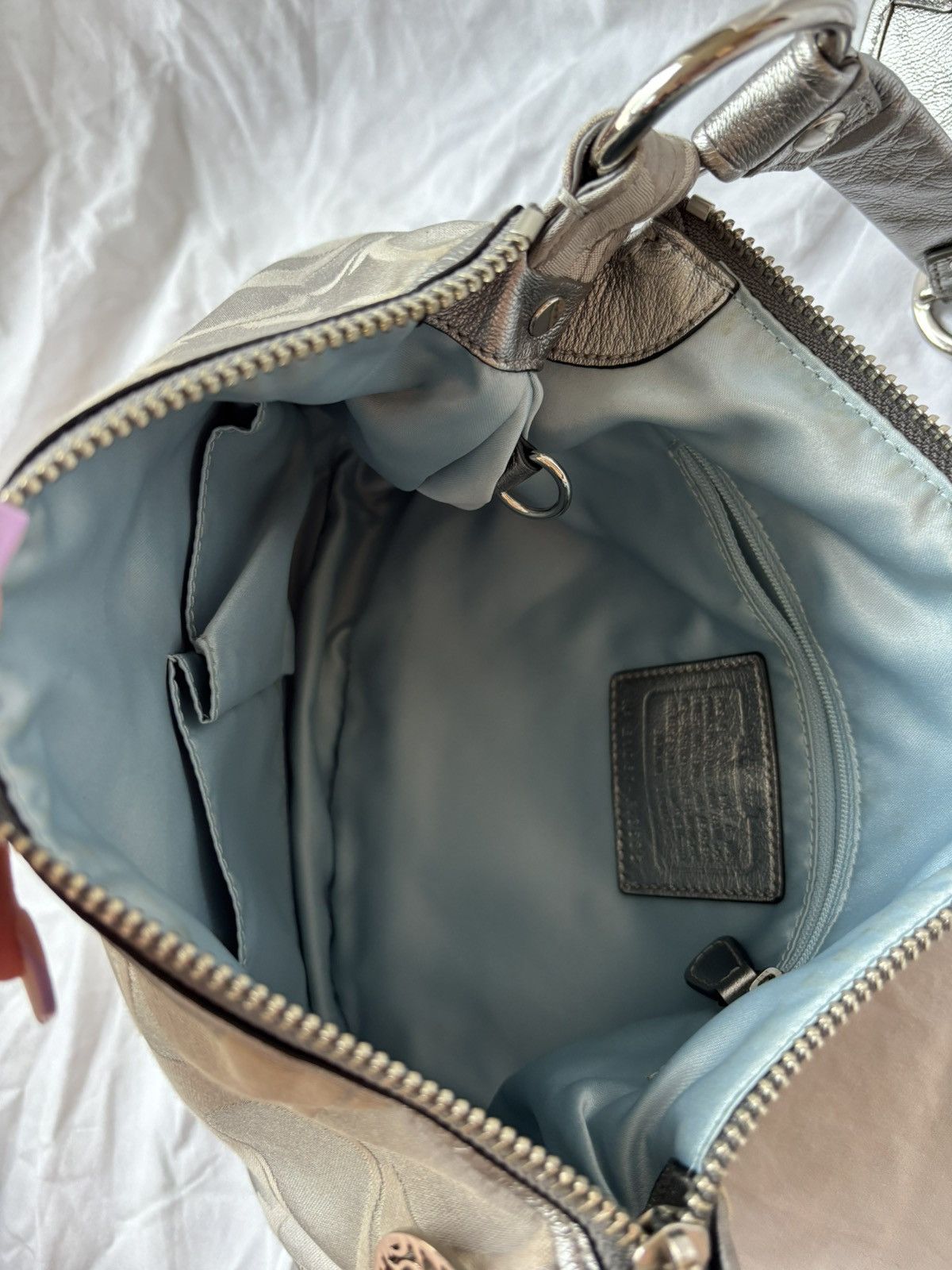 Coach Vintage Coach Metallic Signature Hobo Shoulder Bag Silver Size ONE SIZE - 4 Thumbnail