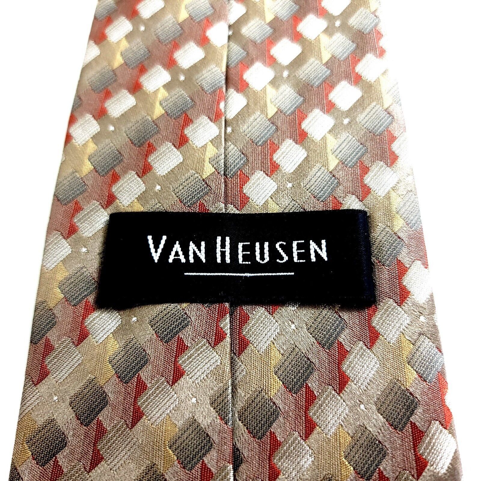 Van Heusen Van Heusen Brown Tan Red Woven Geometric Stain Resistant Sil Size ONE SIZE - 3 Thumbnail