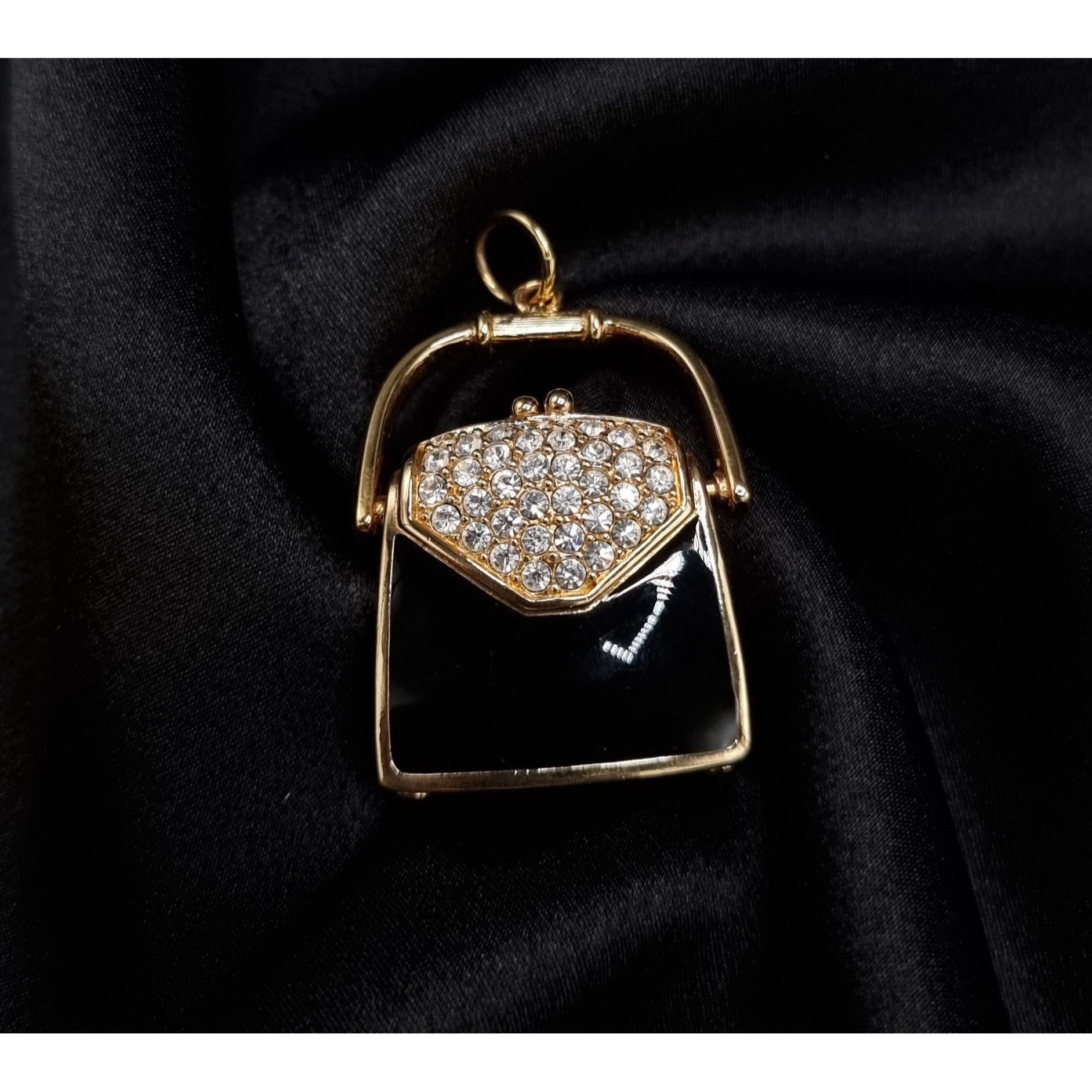 Swarovski Vintage Swarovski 1990s Gold-Tone Handbag Pendant With Black Size ONE SIZE - 3 Thumbnail