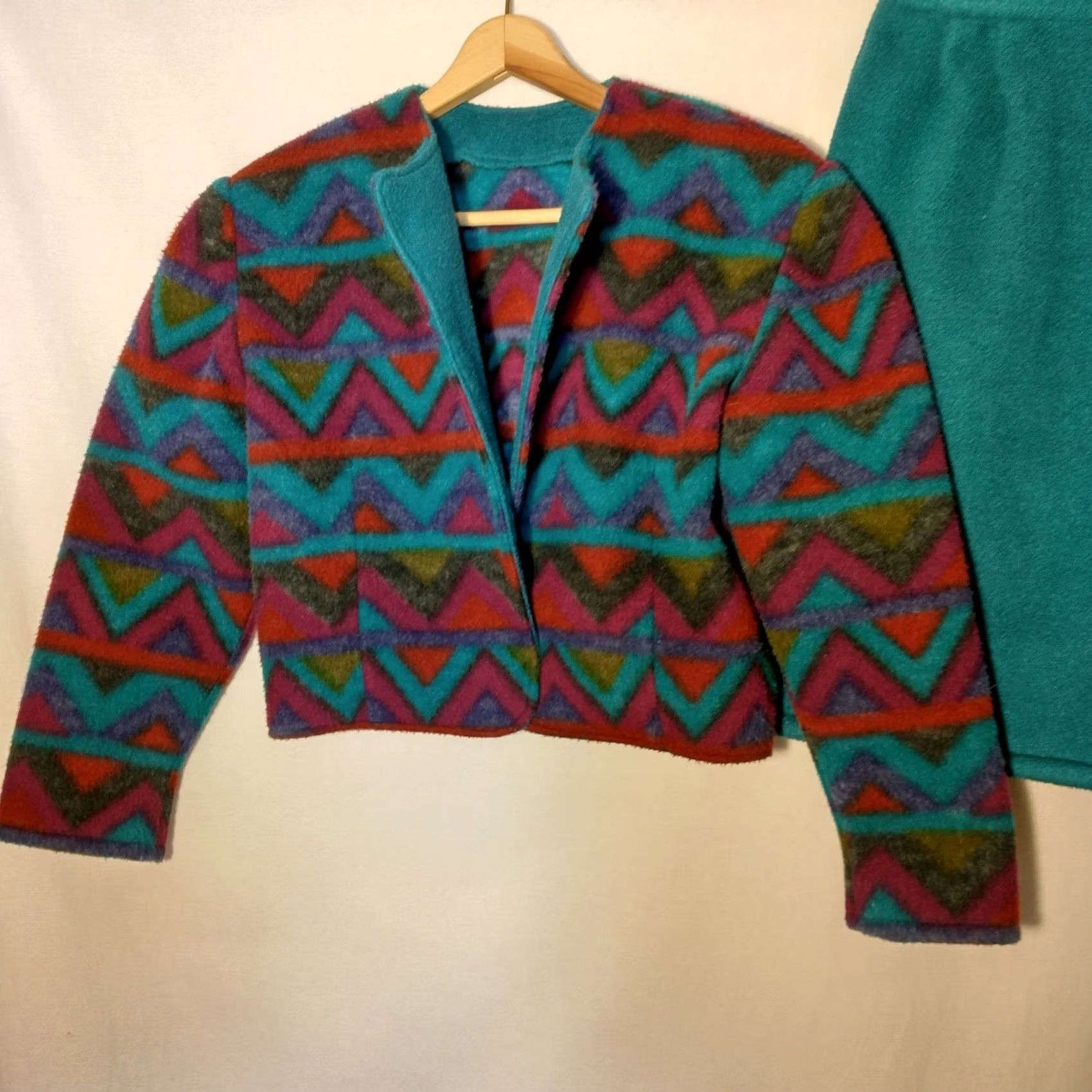 Altea Vintage 1990s Skirt Suit Jacket Small Teal Maroon Geometric Retro Gorpcore 2 Pc Size 26" / US 2 / IT 38 - 5 Thumbnail