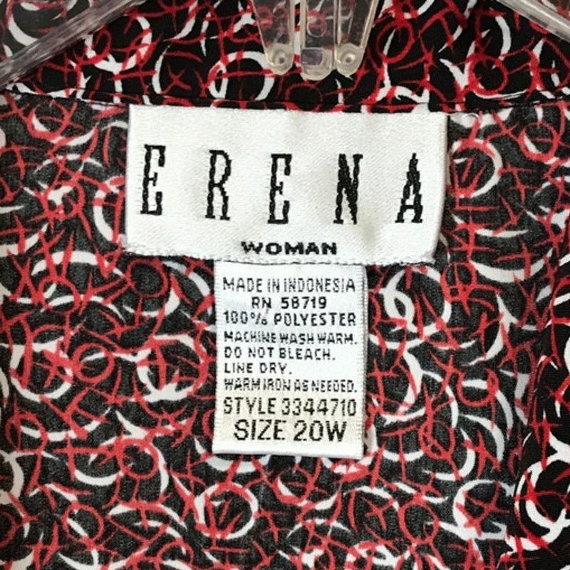 Other ERENA Vintage Red Geometric Collared ¾ Sleeve Blouse 20W Size 3XL / US 20-22 - 3 Thumbnail