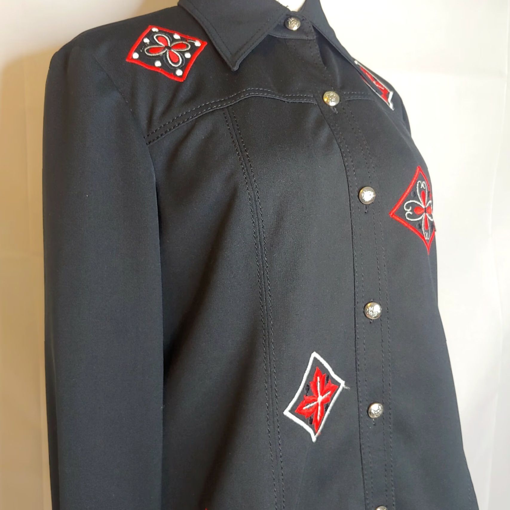 Etro VINTAGE Western Shirt Womens Large Embroidered Black Red Polyester Stretch Long Sleeve Contour Buttons Classic Western Theme Mens? Size L / US 10 / IT 46 - 3 Thumbnail