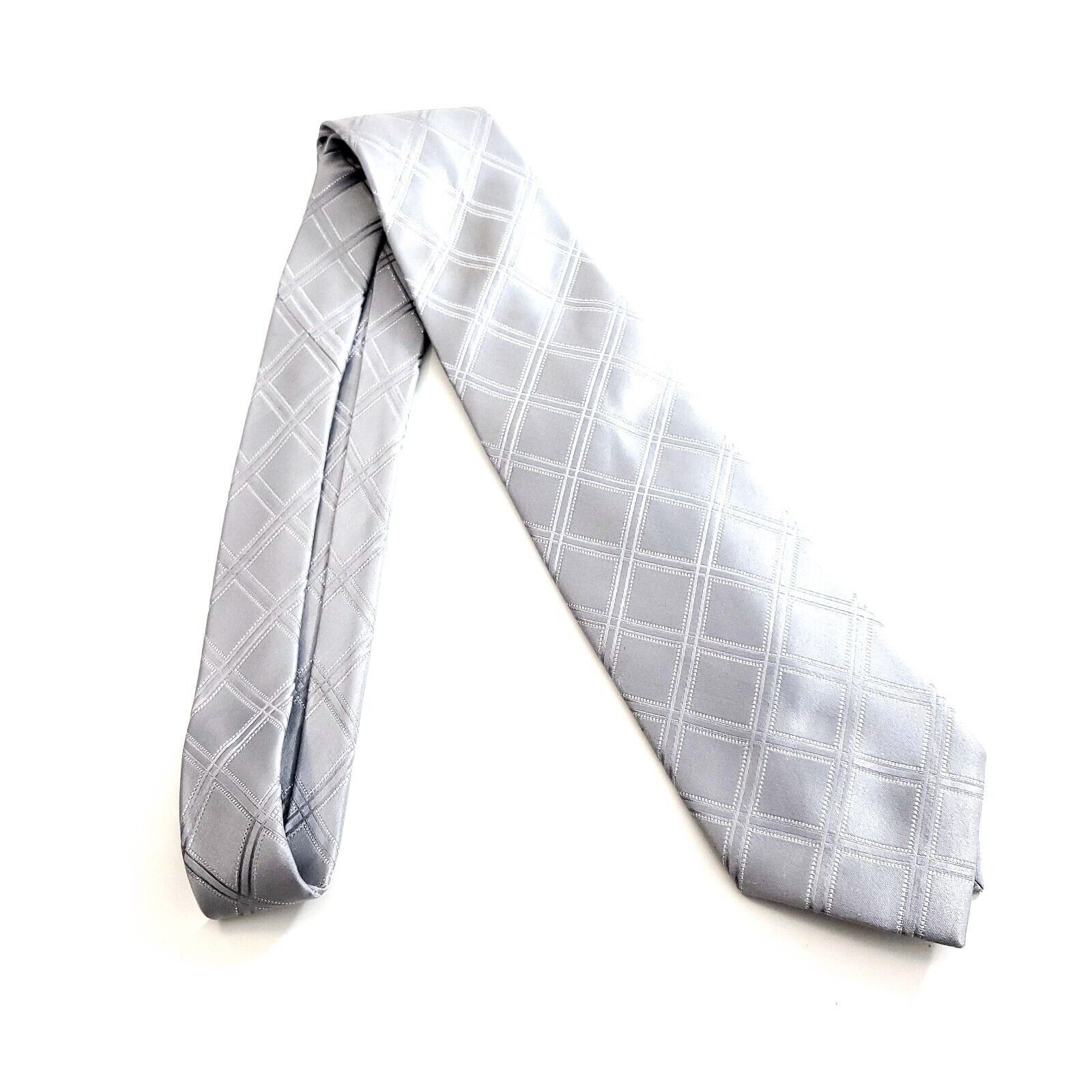 Vintage Geoffrey Beene Silver Plaid Woven Silk Tie Size ONE SIZE - 6 Thumbnail