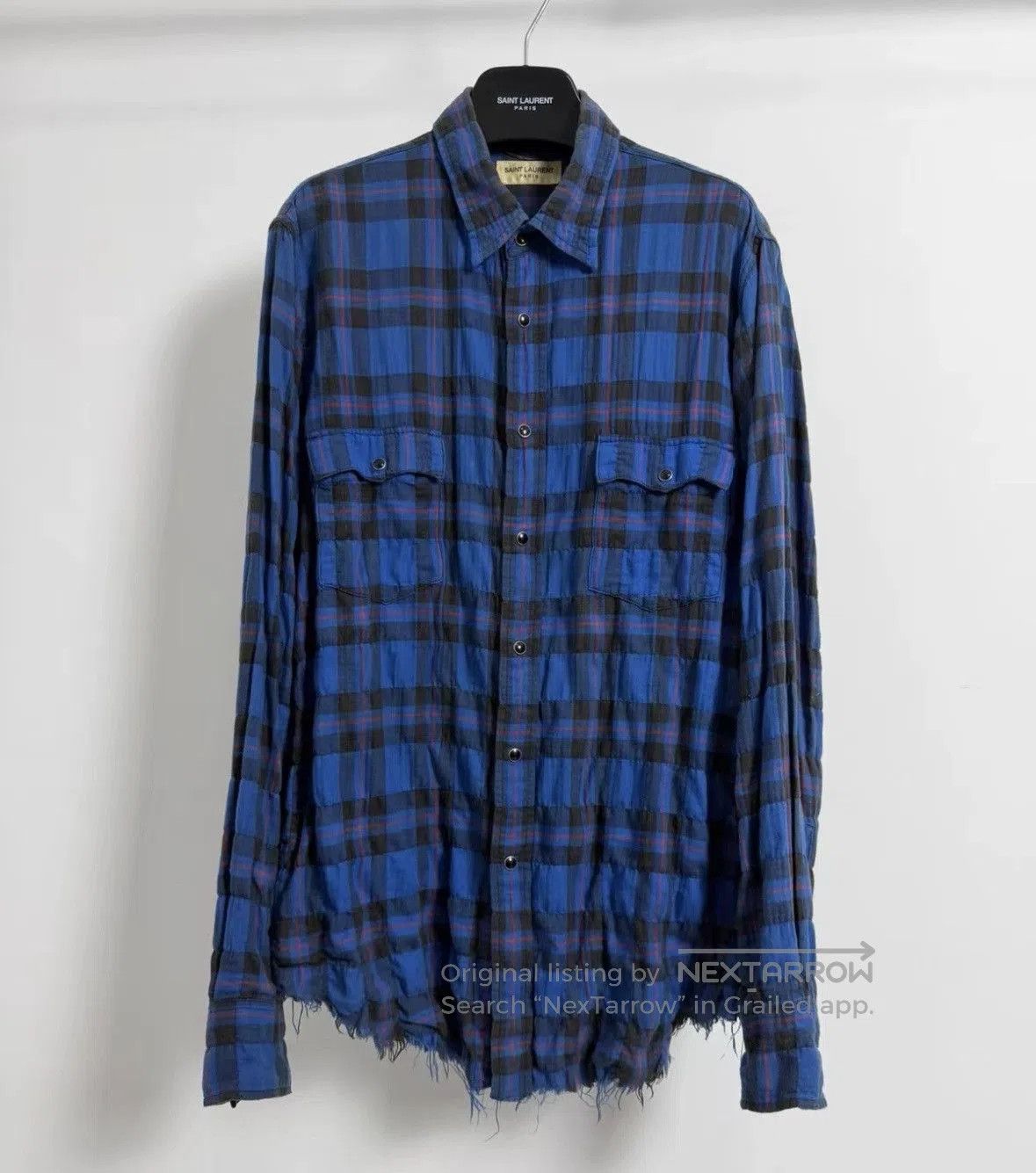 Saint Laurent Paris Saint Laurent Klein Blue Flannel Shirt with Fringes. Size US L / EU 52-54 / 3 - 1 Thumbnail