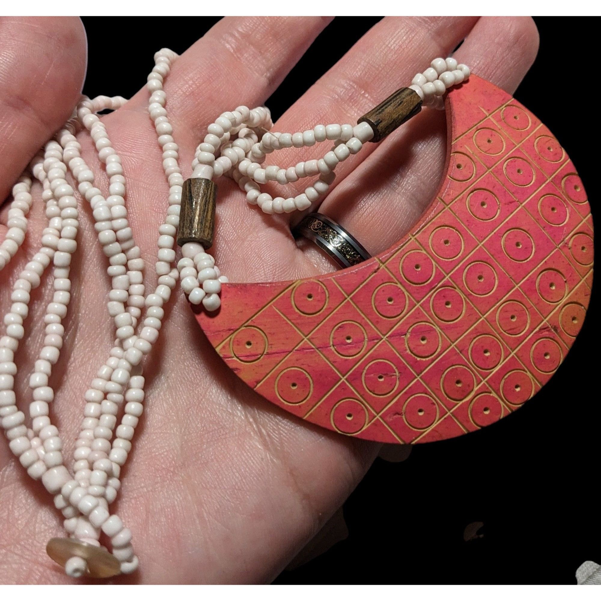 Other Beaded Necklace With Geometric Pendant In Pink & White Size ONE SIZE - 3 Thumbnail