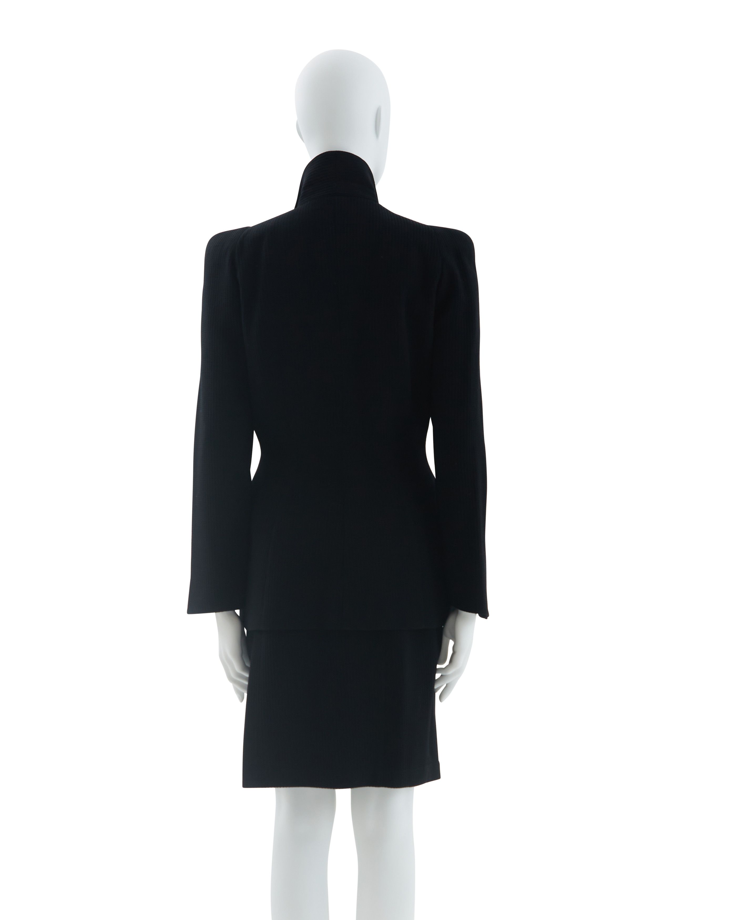 Thierry Mugler Early 1990s Black wool structured skirt suit Size M / US 6-8 / IT 42-44 - 3 Thumbnail