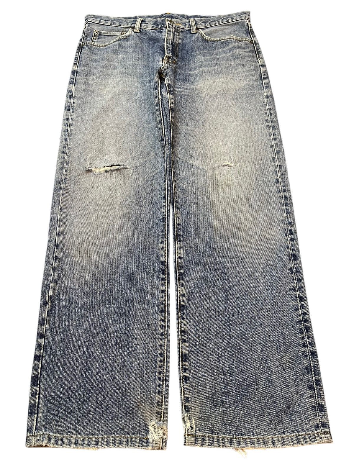 Vintage Japanese Uniqlo Blue Faded Wash Distress Loose Jeans