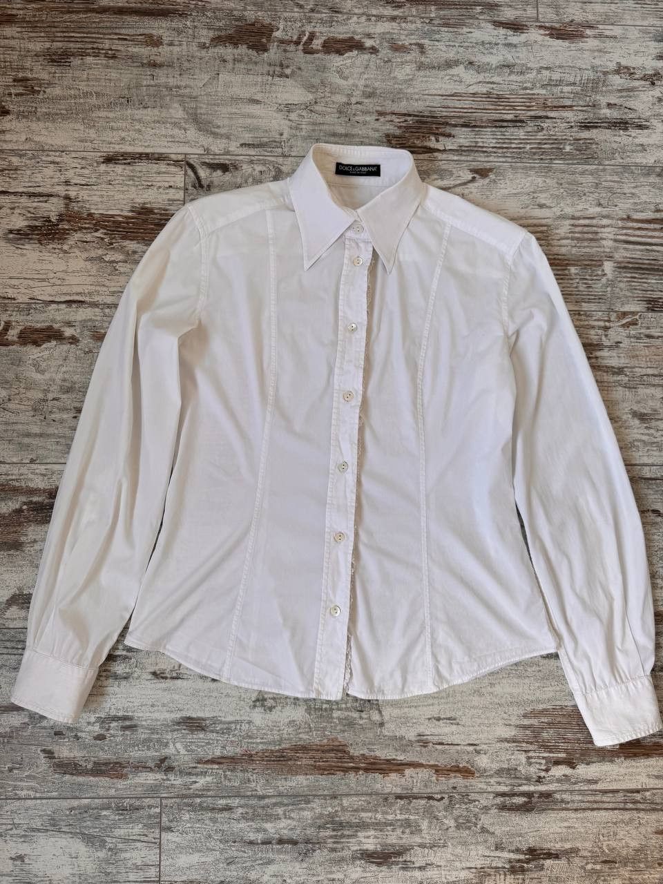 Dolce & Gabbana DOLCE & GABBANA Fitted Poplin Shirt w/ Ruffle Lace Trim Size M / US 6-8 / IT 42-44 - 1 Thumbnail