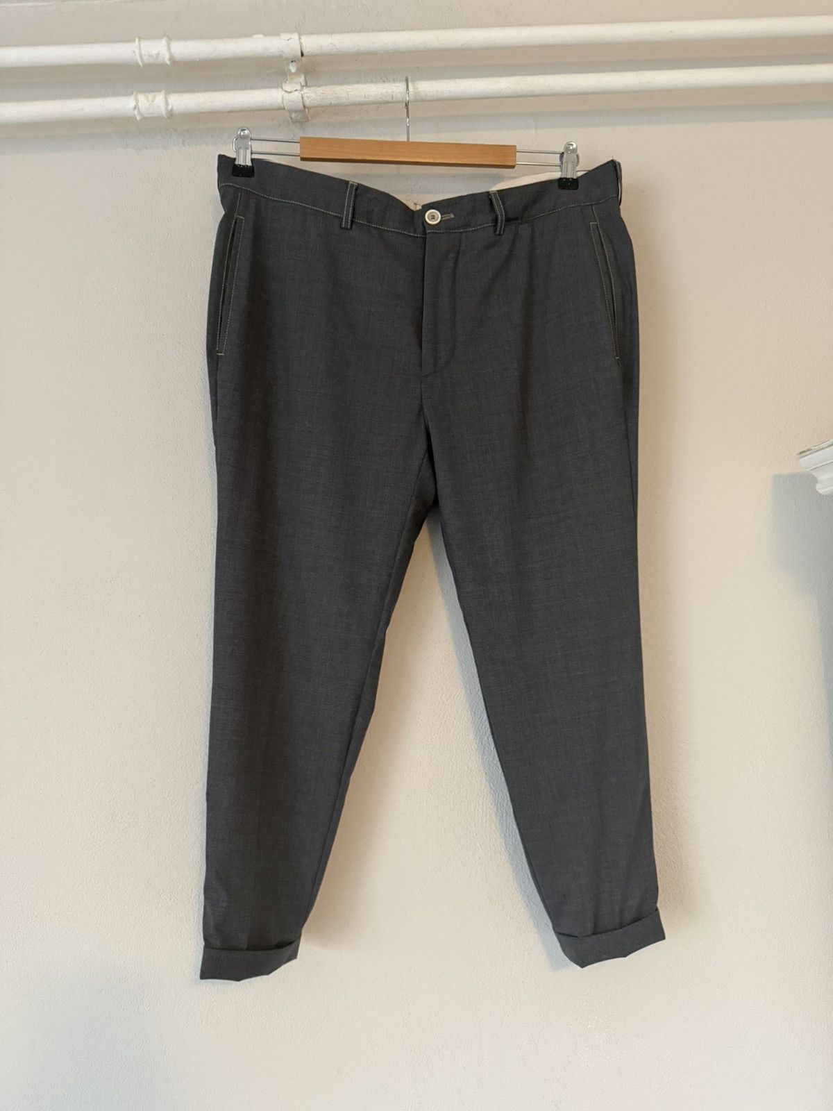 Brunello Cucinelli Brunello Cucinelli Grey Wool Trousers with Cuffed Hem Size US 36 / EU 52 - 1 Thumbnail