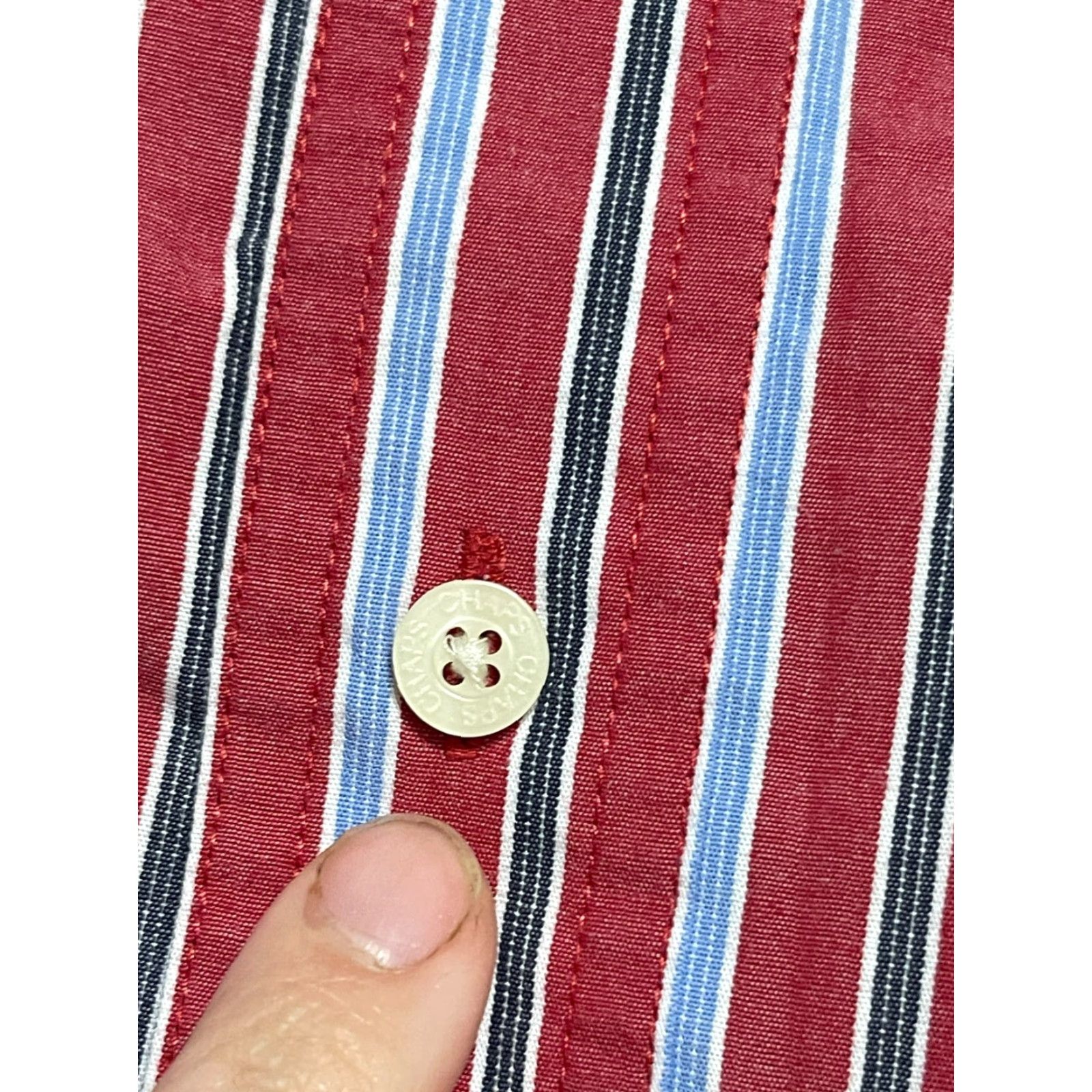 Chaps CHAPS Shirt Mens Medium Red Blue White Striped Button Up Shirt Dress Shirt Size 40R - 5 Thumbnail