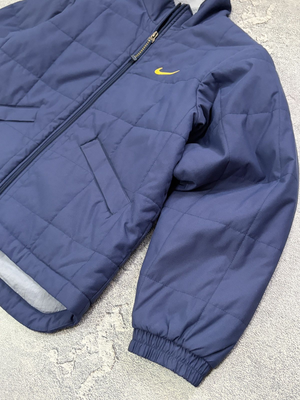 Nike Vintage Nike Quilted Puffer Jacket Navy Blue Yellow Swoosh S Size S / US 4 / IT 40 - 18 Thumbnail