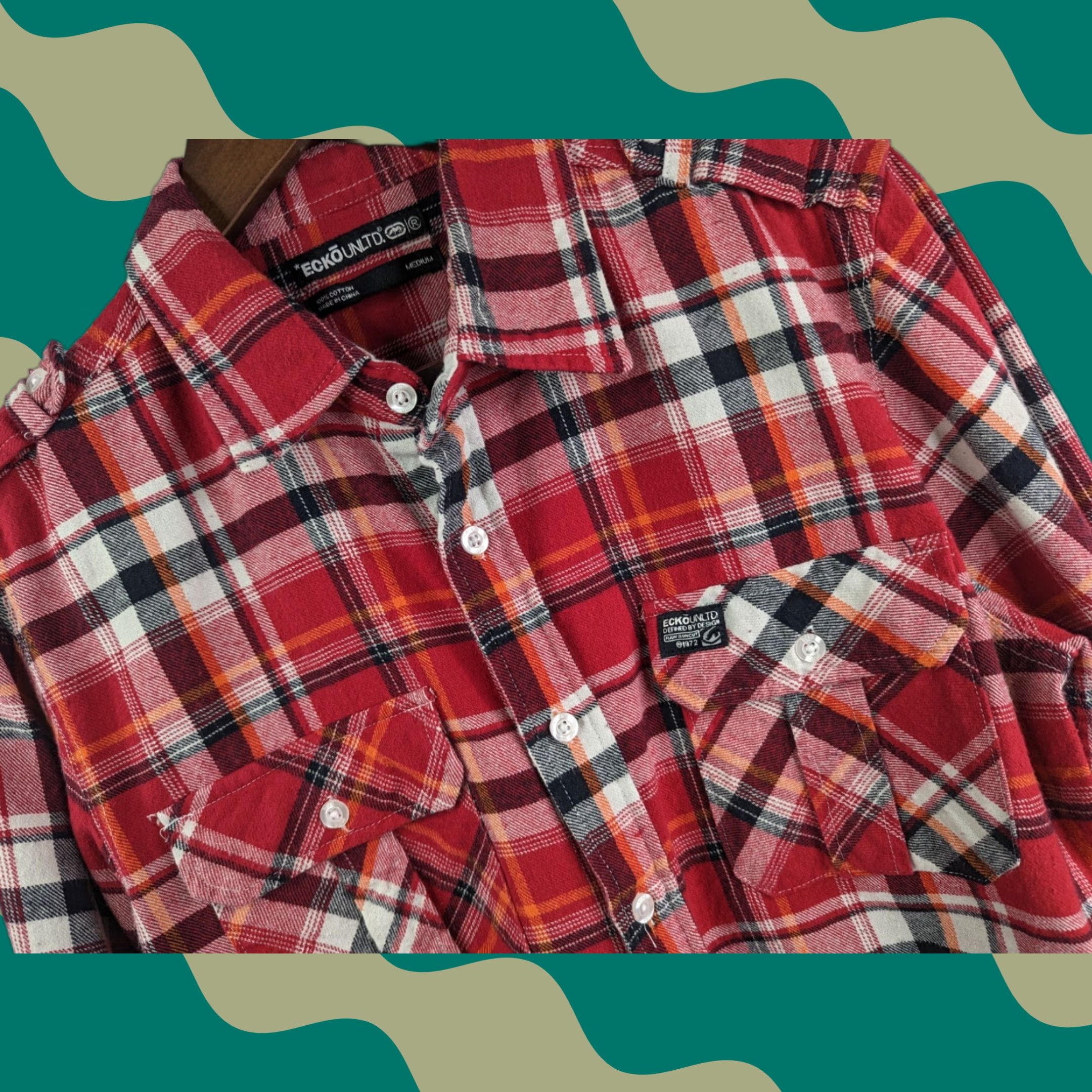 Ecko Unltd. Ecko Unltd. Shirt Flannel Long Sleeve Cotton Red Plaid Size M Athletic Men Size US M / EU 48-50 / 2 - 1 Thumbnail