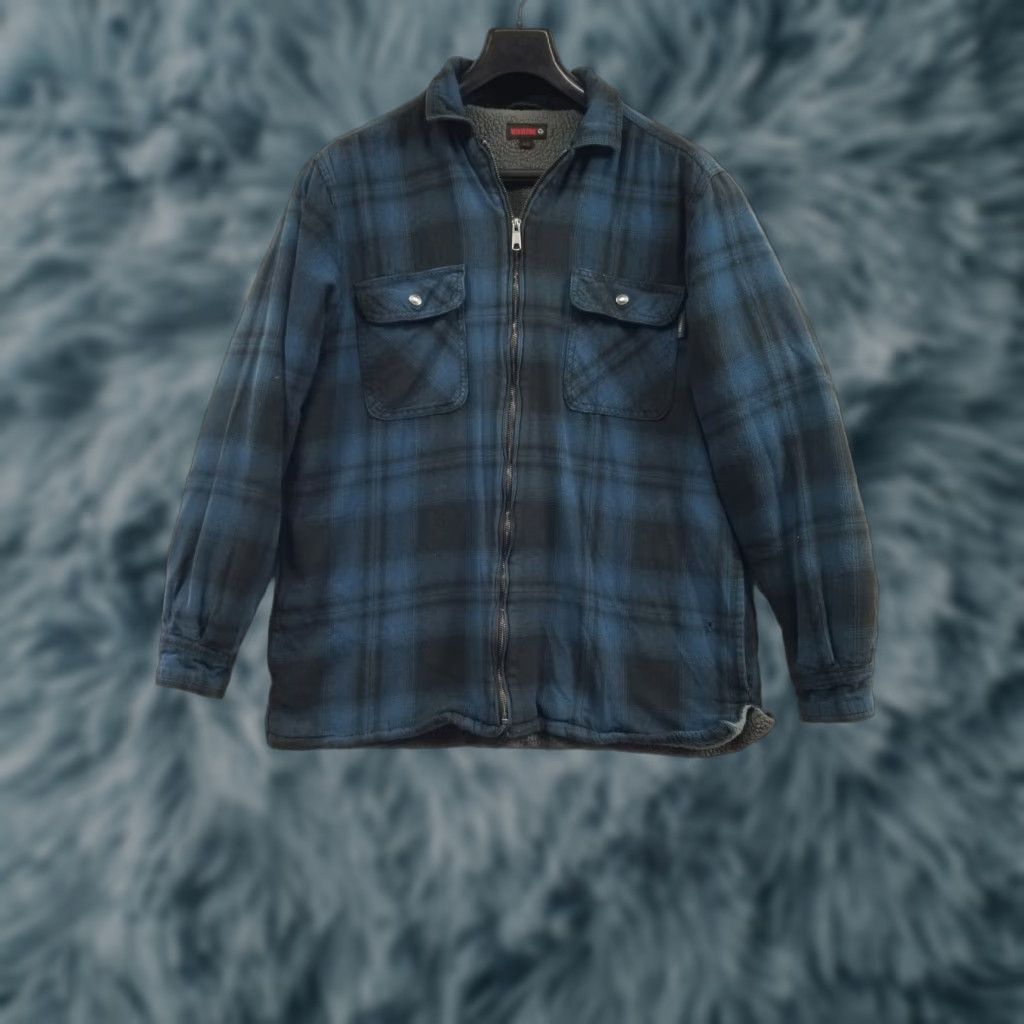 Vintage Wolverine Shirt Jacket Mens Large Lined Flannel Button-Up Collared Quilted Cotton Polyester Blue Size US L / EU 52-54 / 3 - 1 Thumbnail