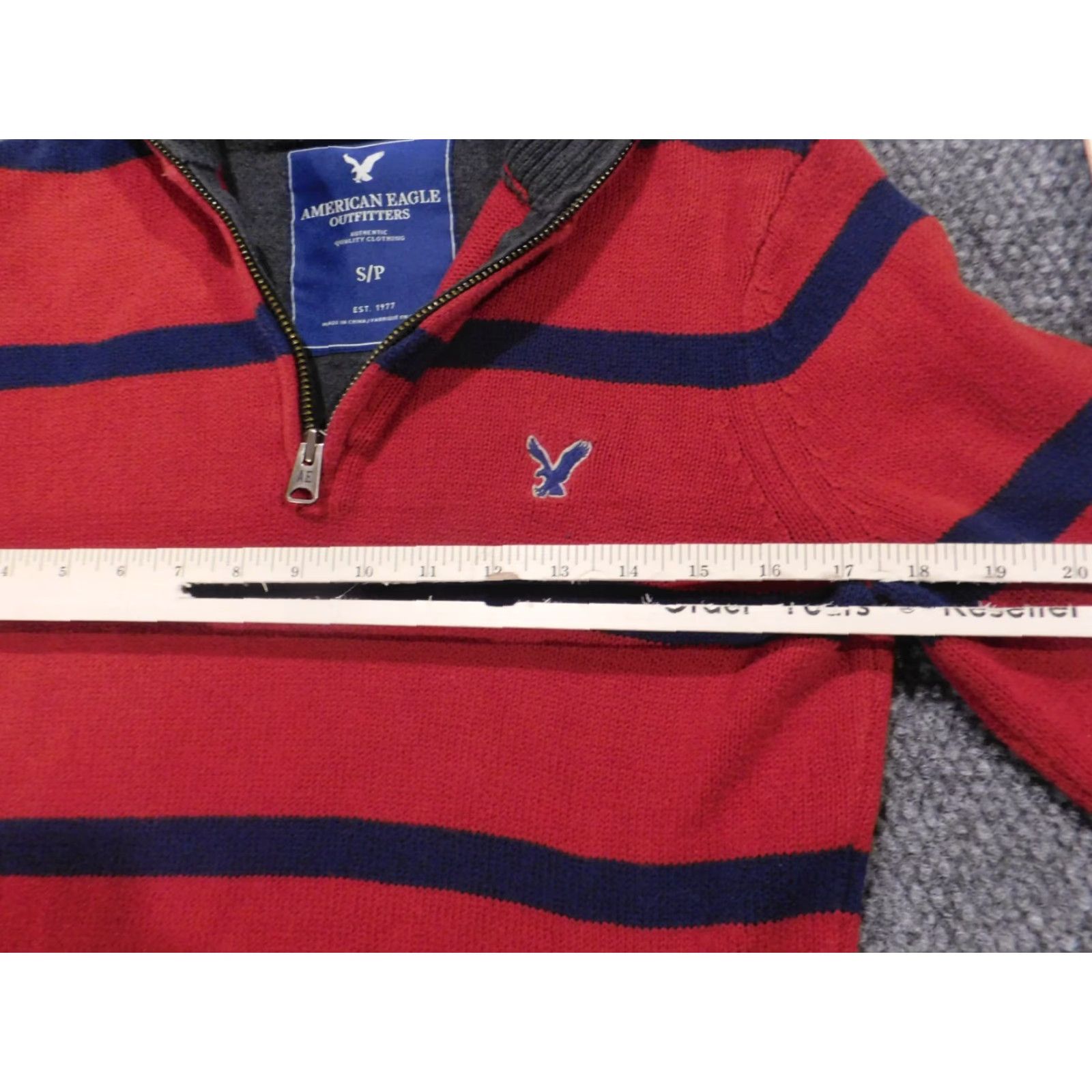 American Eagle Outfitters American Eagle Outfitters Sweater Mens Small Red Zip Mock Neck Cable Knit Pullover Striped Full Zip Pattern Knit Size US S / EU 44-46 / 1 - 5 Thumbnail
