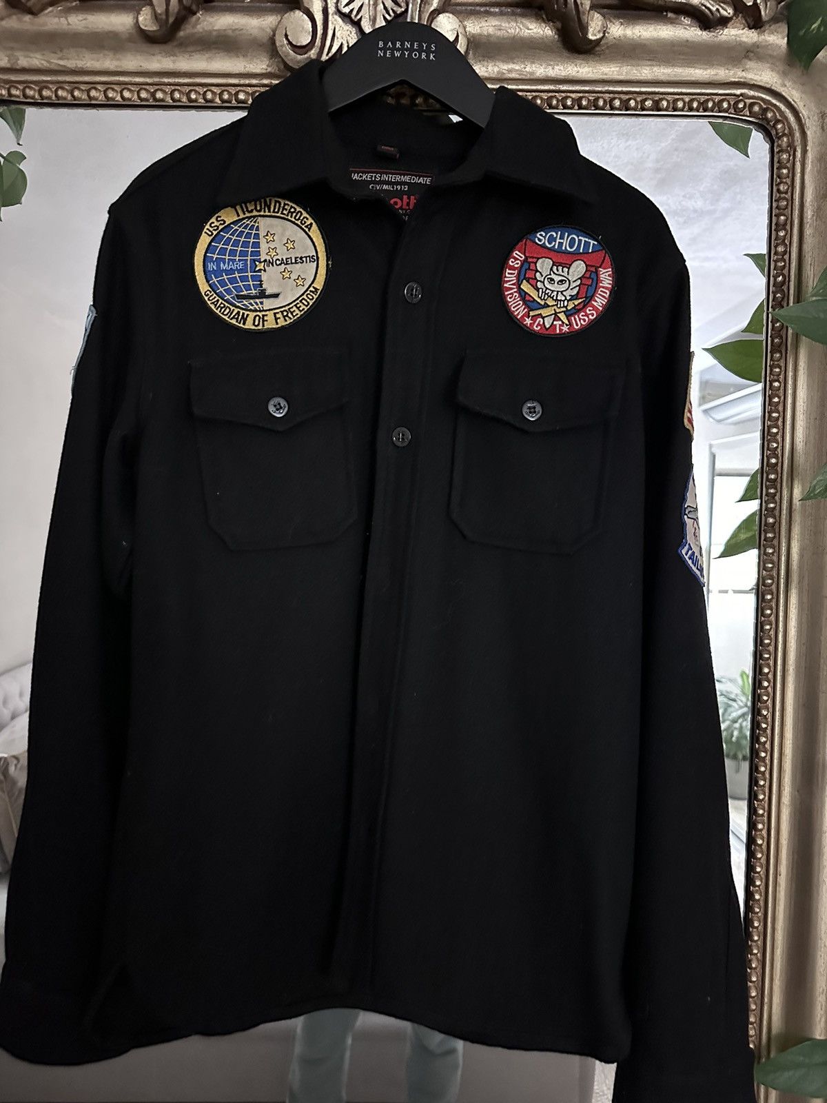 image of Schott Nyc Navy Million Shirt Jacket Vintage Patches, Men's (Size Small)