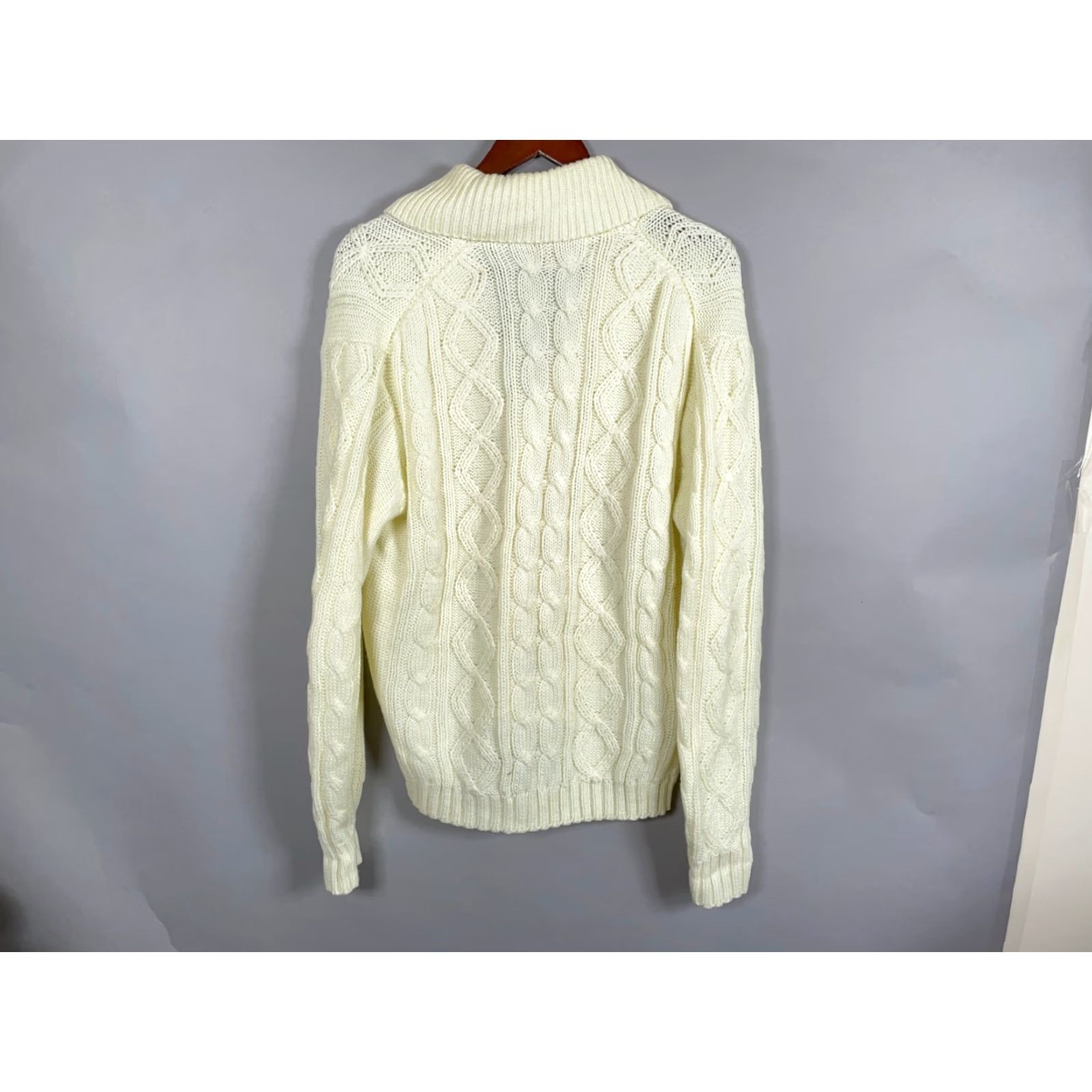 Sears VINTAGE Sears Men's Cable Knit Cardigan Sweater Adult XL Ivory 70s Casual Fall Winter Size US XL / EU 56 / 4 - 2 Thumbnail