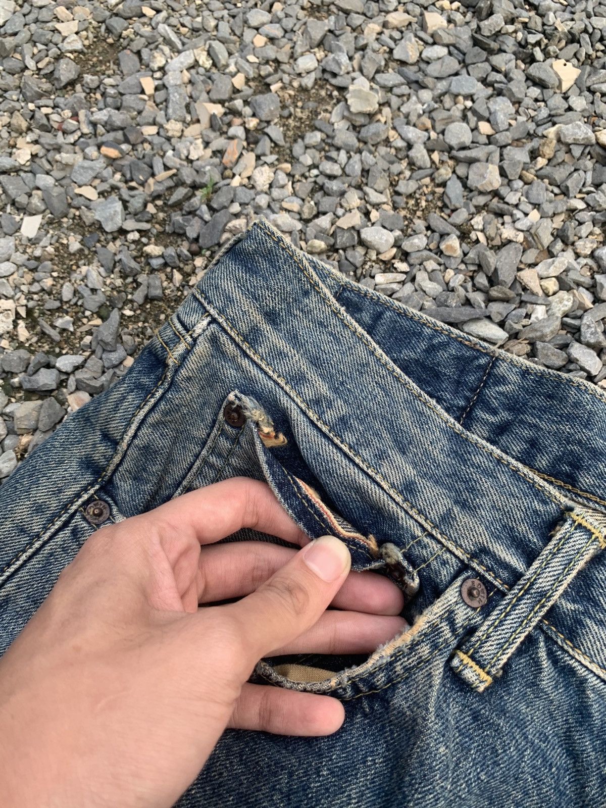 Kapital VINTAGE EDWIN 505X SELVEDGE BAGGY RUSTY DISTRESSED DENIM Size US 31 - 12 Thumbnail