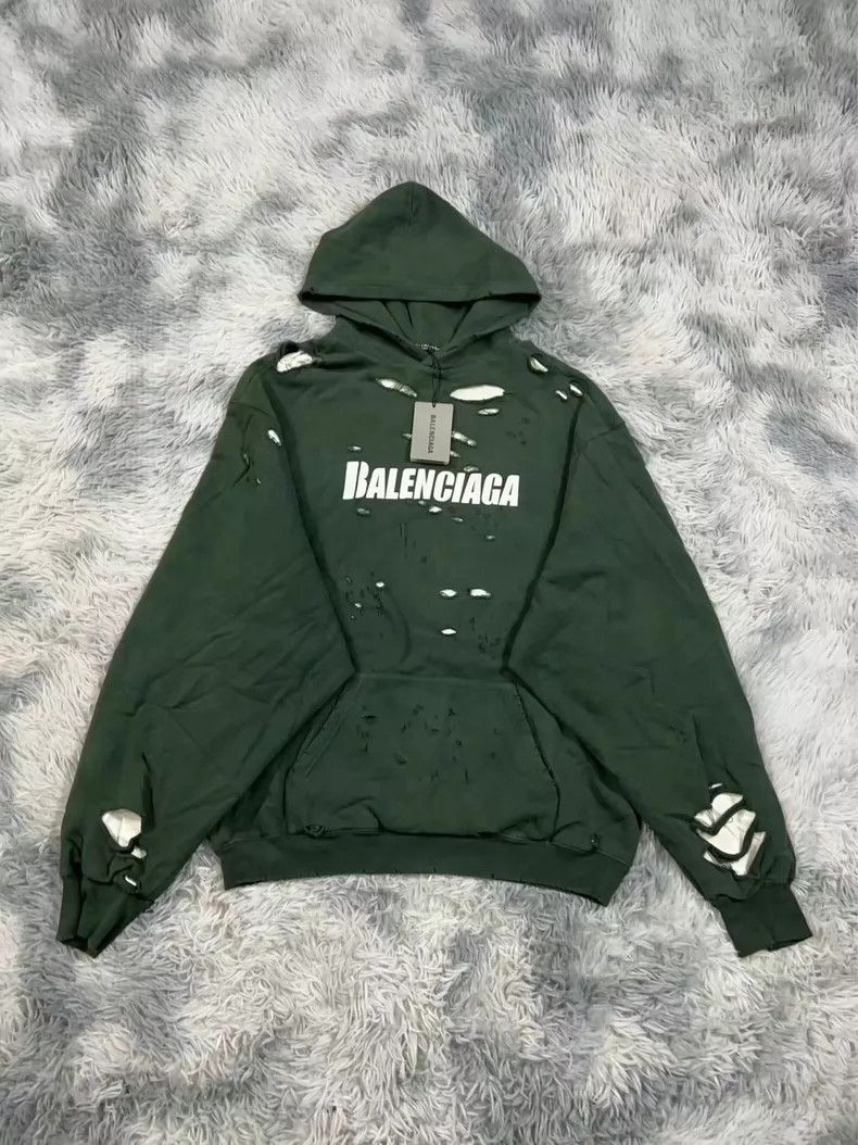 Balenciaga Balenciaga Destroyed Hole Green Hoodie - dmc Size US XS / EU 42 / 0 - 1 Thumbnail