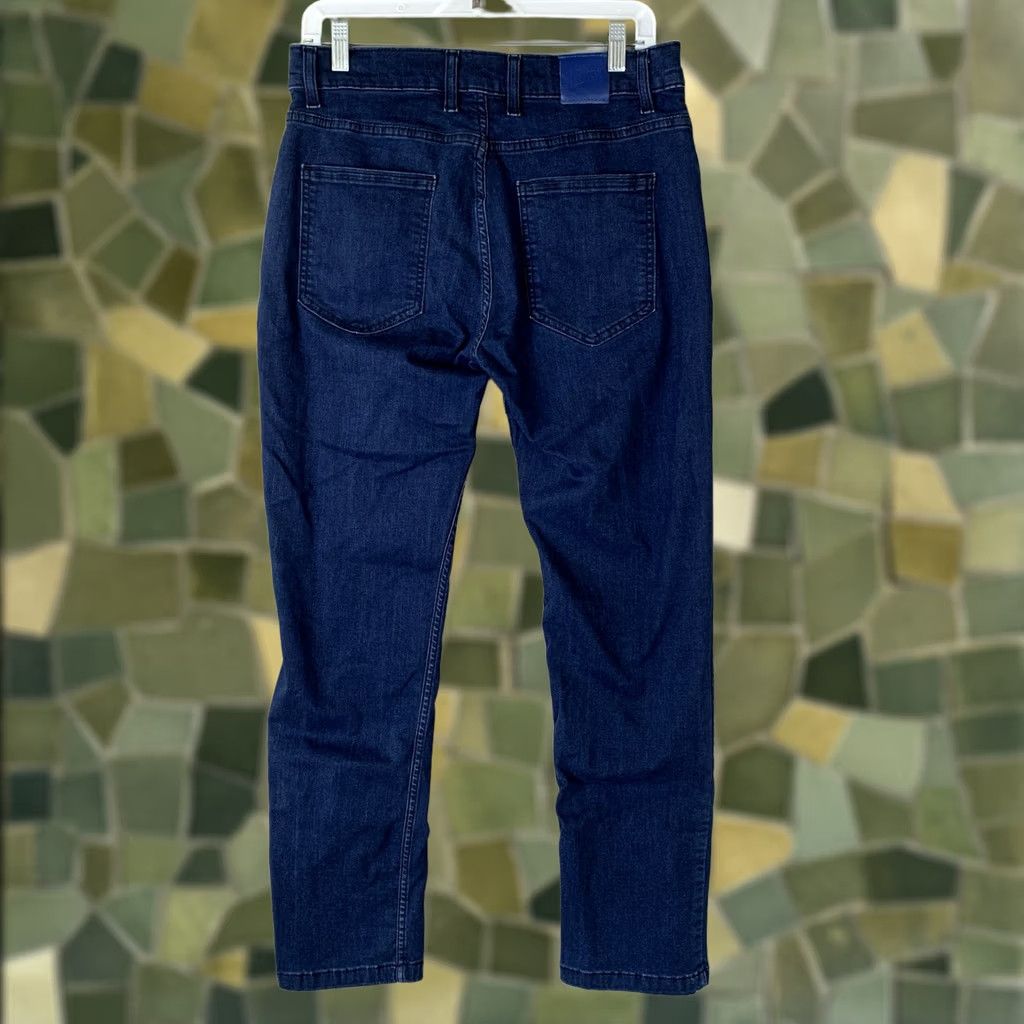 Vintage Mugsy Jeans Mens 33x30 Slim Straight Denim Office Preppy Studio Blues 5-Pocket Logo Stretch Dark Blue Size US 33 - 1 Thumbnail