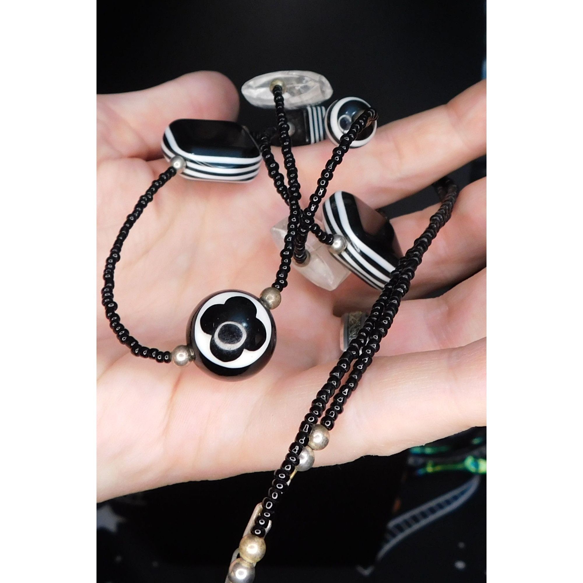 Other Funky Gothic Black And White Abstract Beaded Necklace Size ONE SIZE - 2 Thumbnail