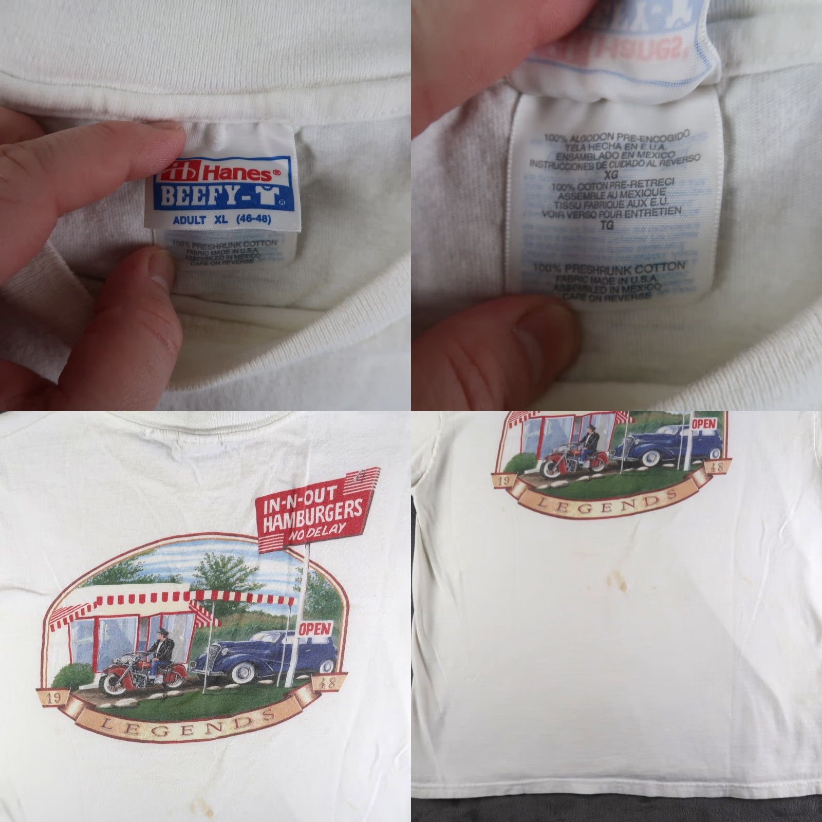 Hanes VINTAGE Hanes 90s In-N-Out Burger T-Shirt Adult XL White Graphic Print Mens Size US XL / EU 56 / 4 - 8 Thumbnail