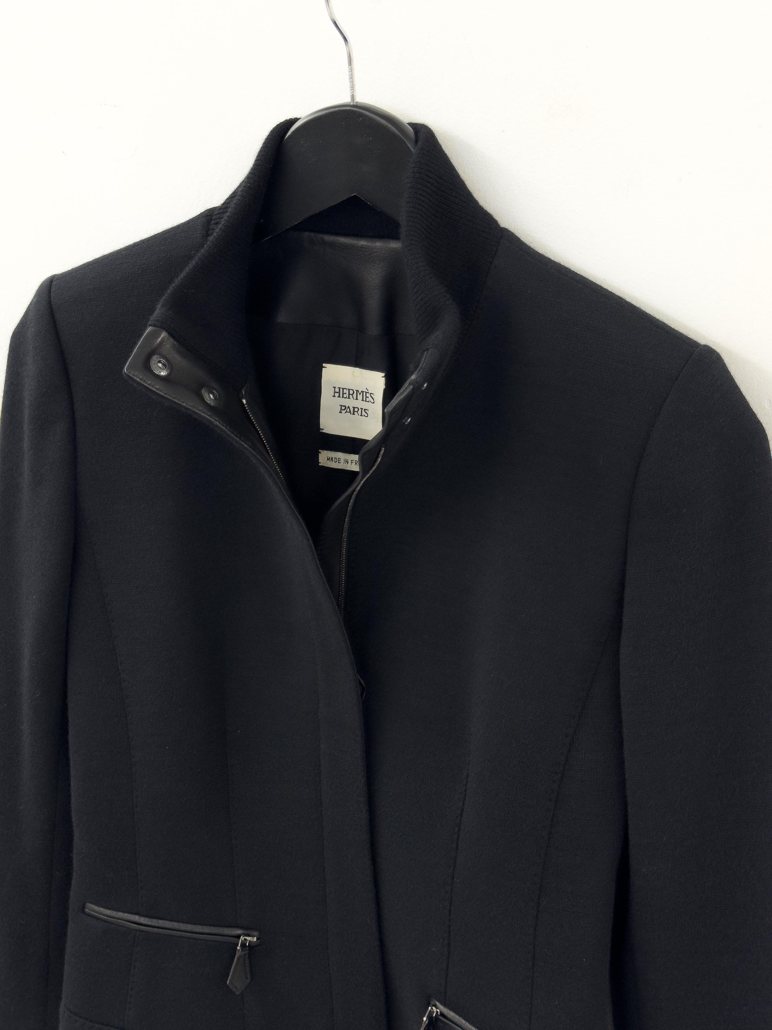 Hermes HERMÈS Wool & Leather Jacket with Silk Lining Size XS / US 0-2 / IT 36-38 - 1 Thumbnail