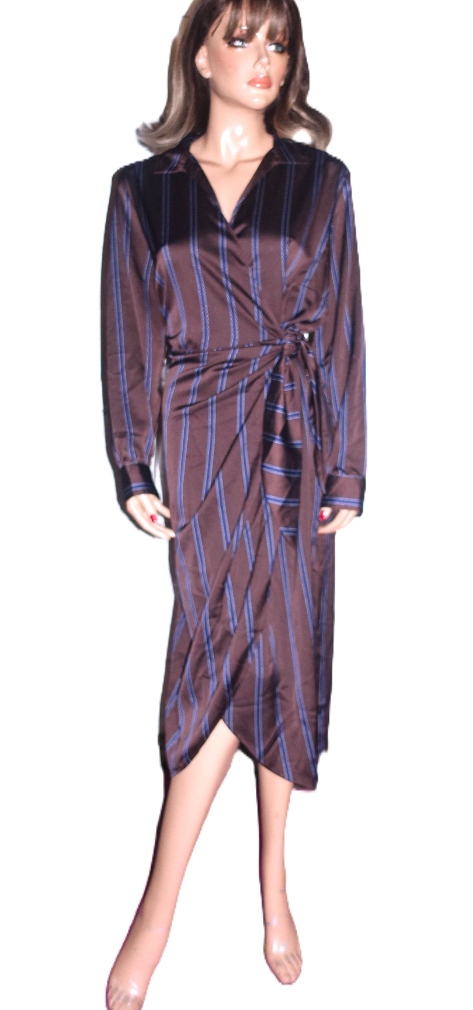 Loft Loft Chocolate Navy Blue Striped Wrap Dress XL Size XL / US 12-14 / IT 48-50 - 3 Thumbnail