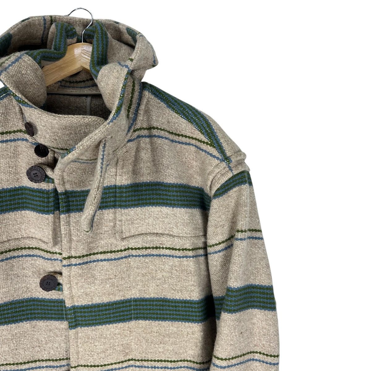 Japanese Brand IXIZ HOODIE STRIPED WOOL LONG JACKET Size US L / EU 52-54 / 3 - 4 Thumbnail