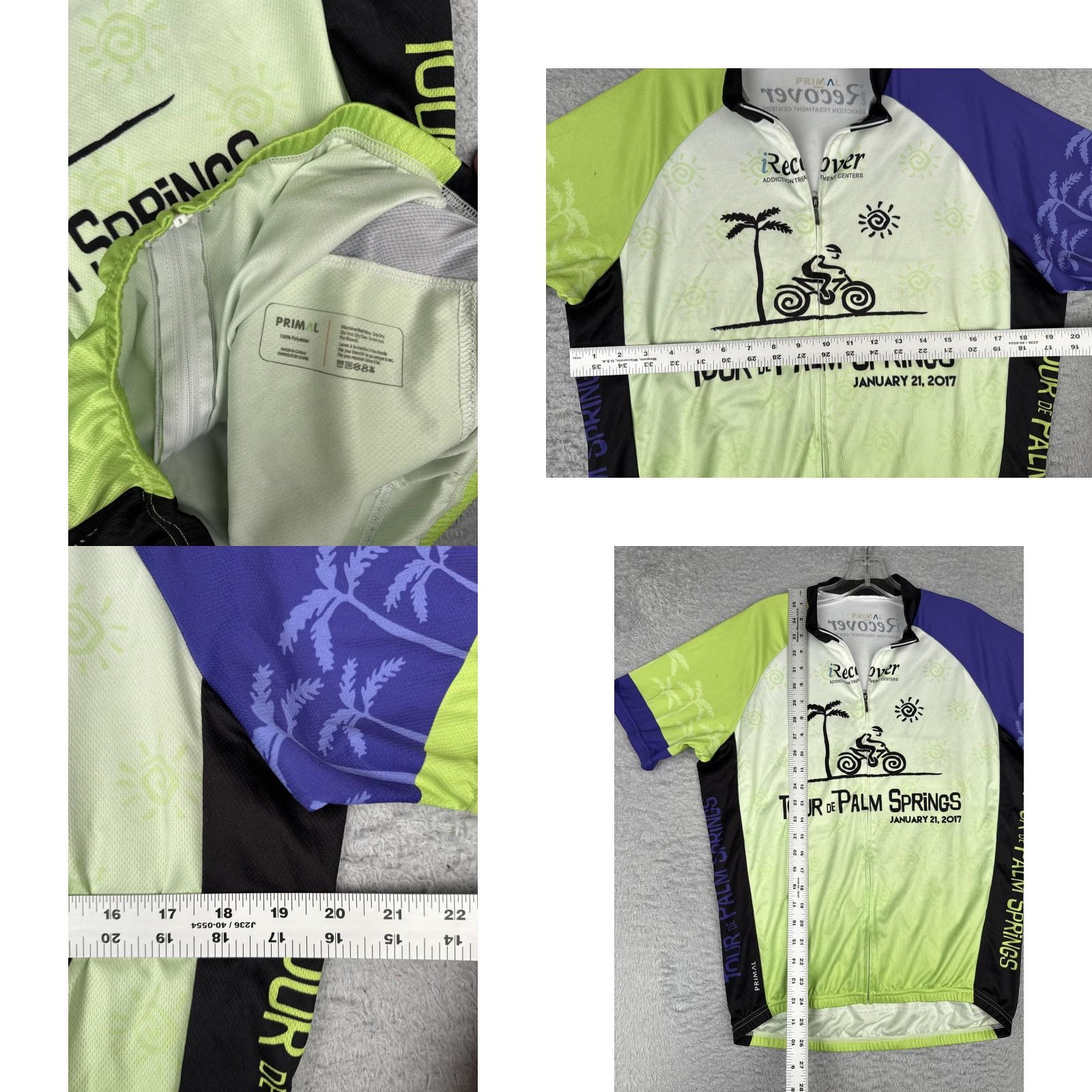 Vintage Primal Cycling Jersey Mens Large Green Purple Tour De Palm Springs 2017 Shirt Size US M / EU 48-50 / 2 - 8 Thumbnail