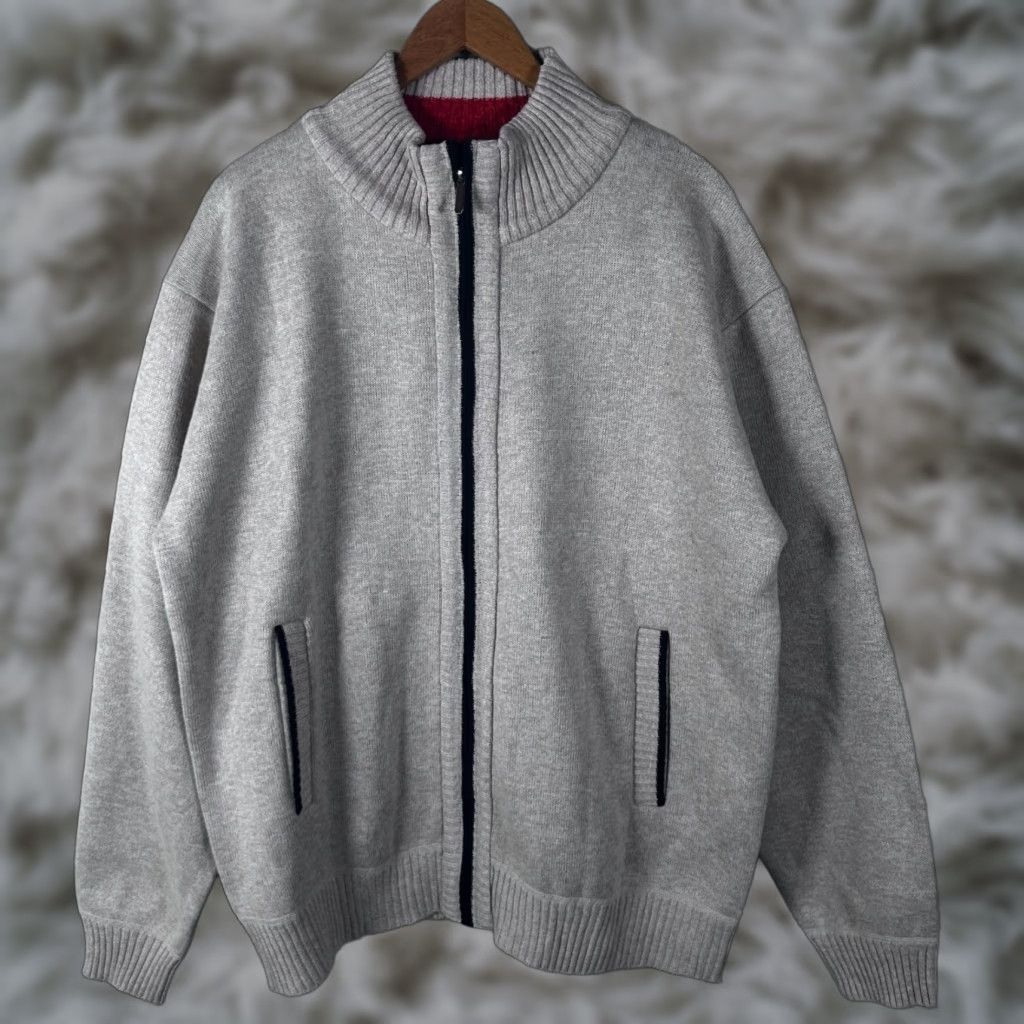 Vintage Yeokou Mens XXL Sweater Full Zip Mock Neck Fleece Lined Oatmeal Tan Cashmere Wool Blend Pocketed Heavyweight Winter Fall Spring Size US XXL / EU 58 / 5 - 1 Thumbnail