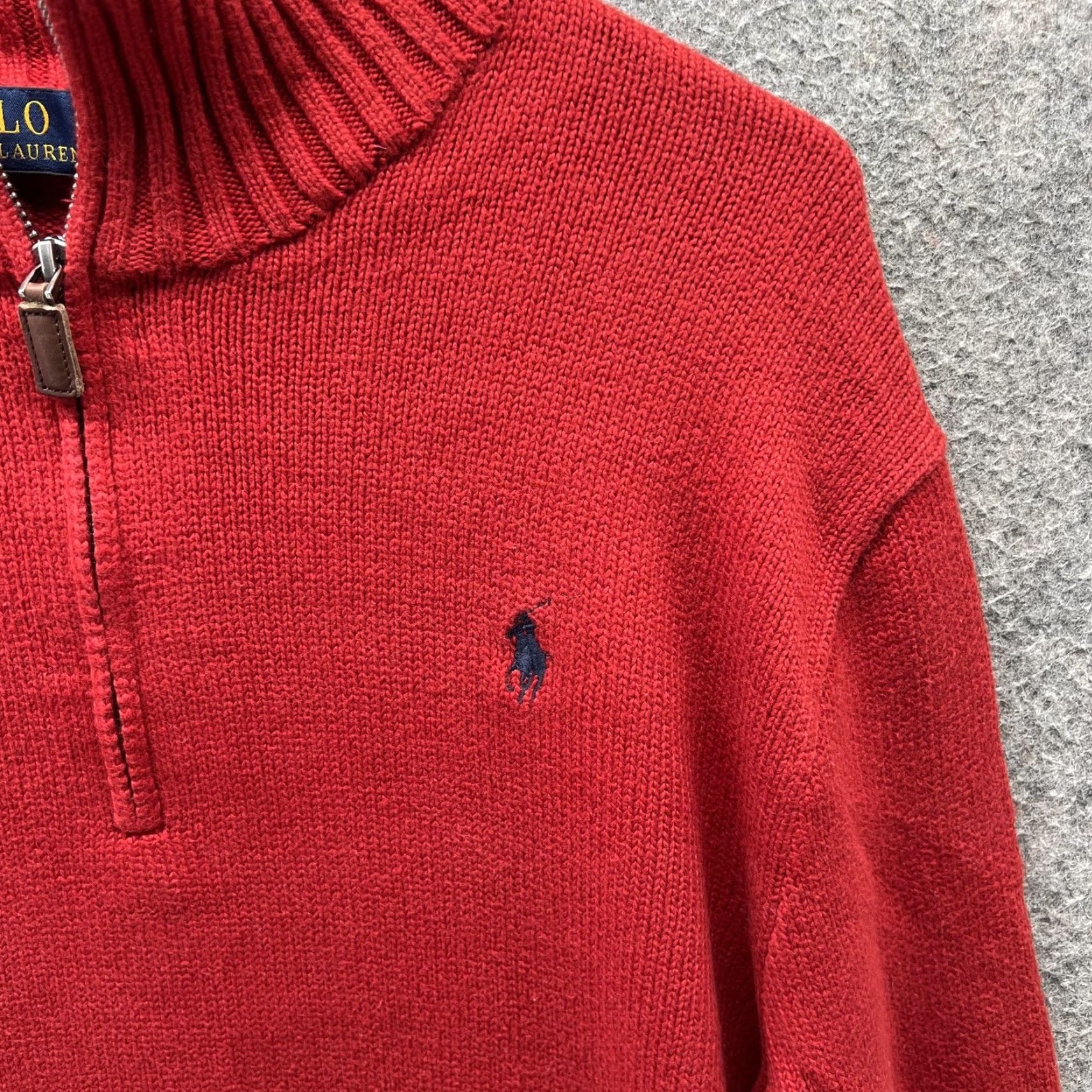 Polo Ralph Lauren Polo Ralph Lauren Sweater Mens Medium Red Cotton Quarter Zip Mock Neck Pullover Size US M / EU 48-50 / 2 - 6 Thumbnail