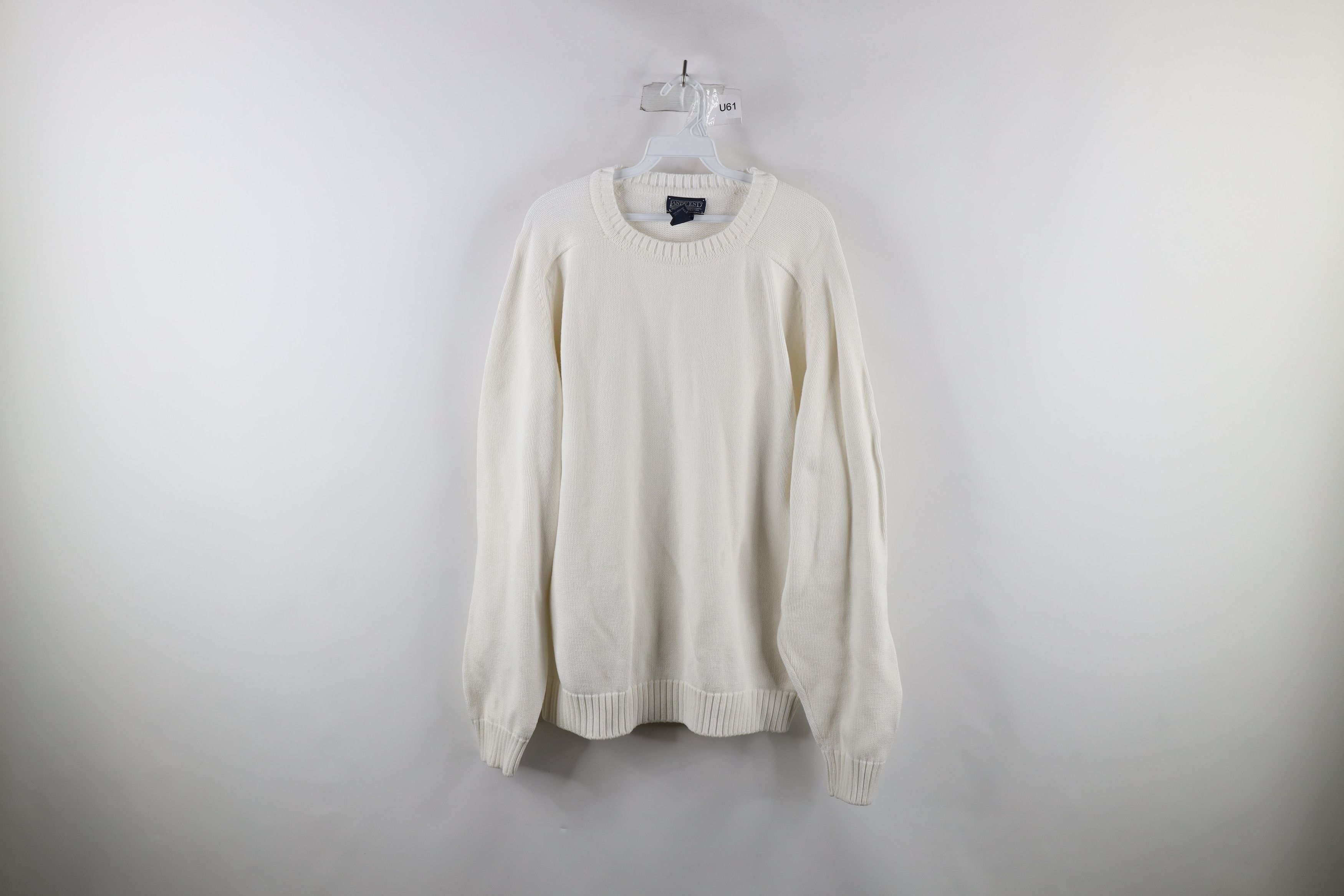 Lands End Vintage Vintage 90s Lands End Cotton Knit Crewneck Sweater White USA Grailed