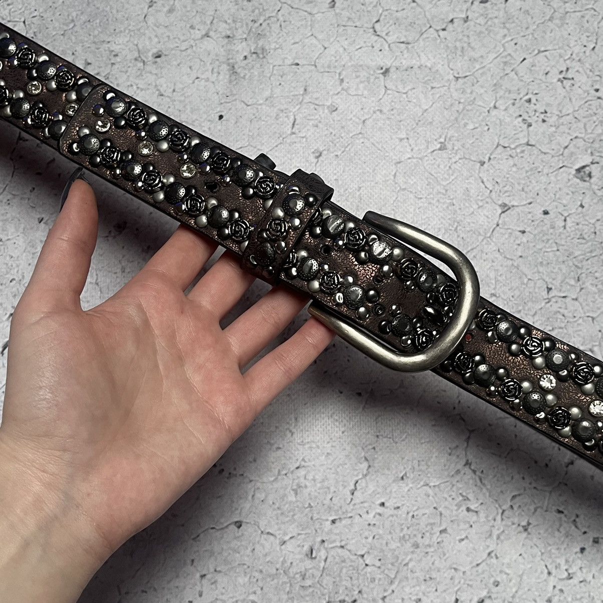 Designer × Vintage B.B. Simon Style Leather Belt With Crystals Avant Garde Size ONE SIZE - 5 Thumbnail