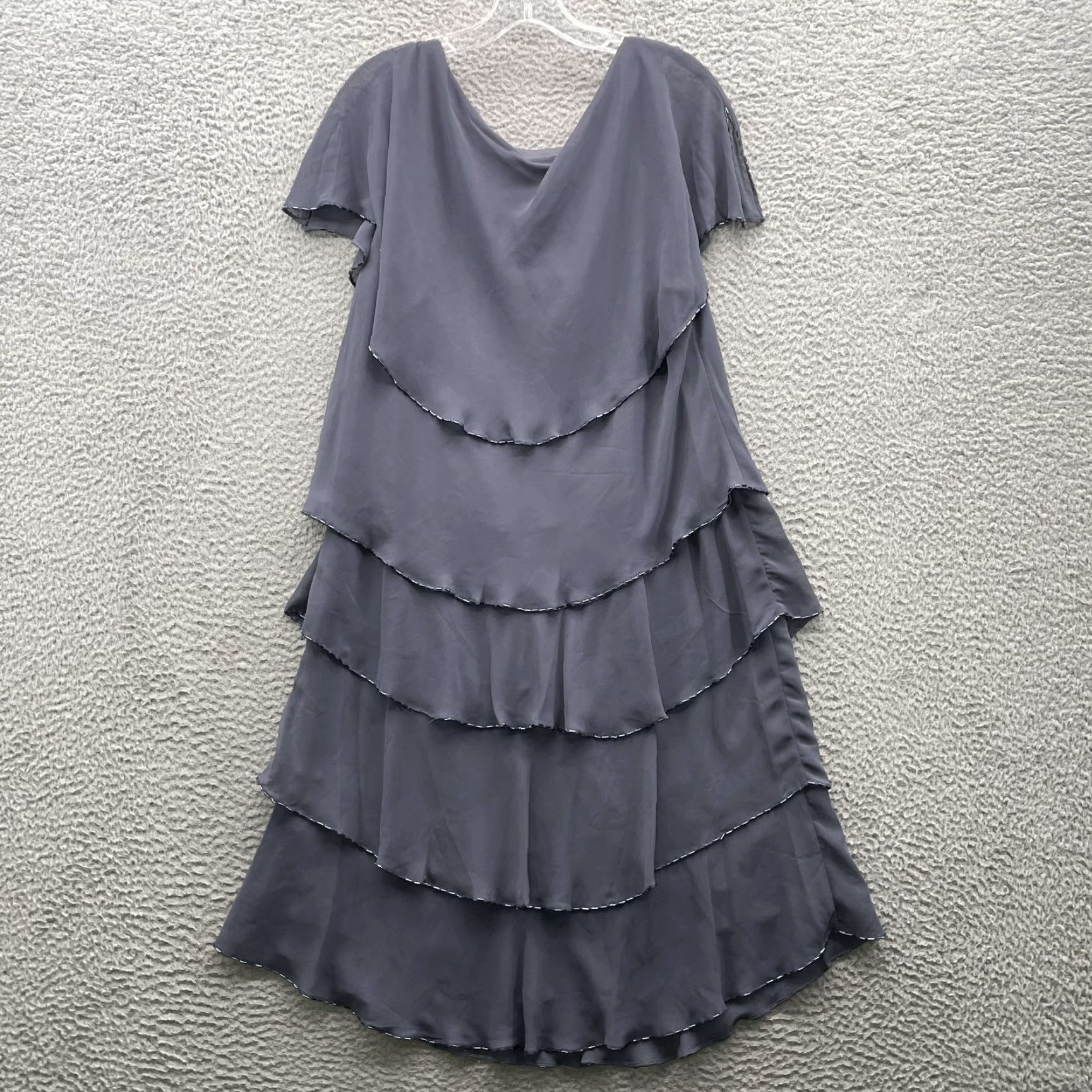 Vintage SLNY Ruffle Dress Women's 14 Gray Layered Holiday Party Cocktail 90's Y2k Dinner Size XL / US 12-14 / IT 48-50 - 2 Thumbnail