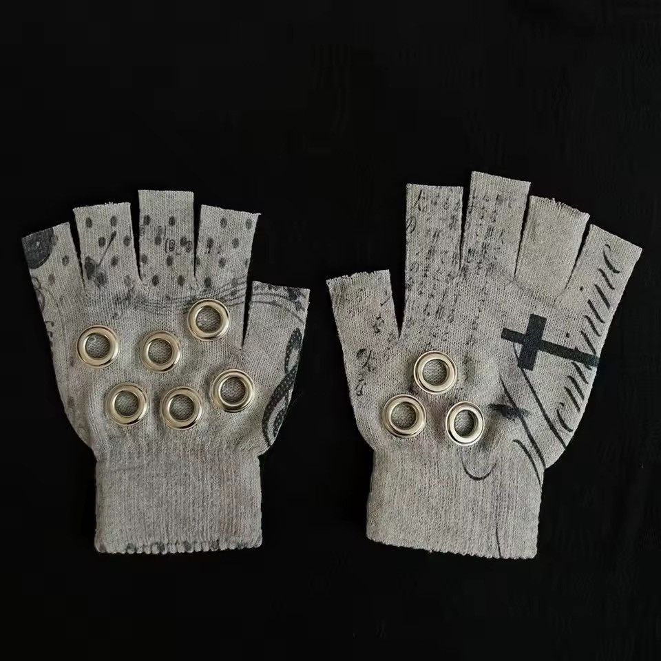Other Punk Gothic Skull Y2k Printed Cross Gloves Size ONE SIZE - 1 Thumbnail