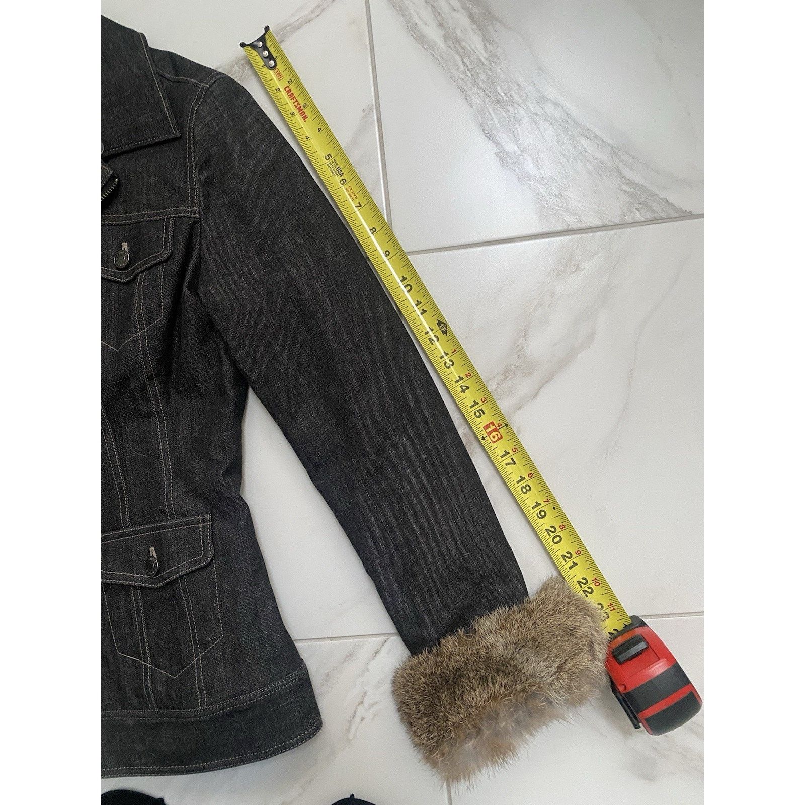Anne Klein Anne Fontaine Blk Denim Jkt w/removable fur collar vintage Size S / US 4 / IT 40 - 9 Thumbnail