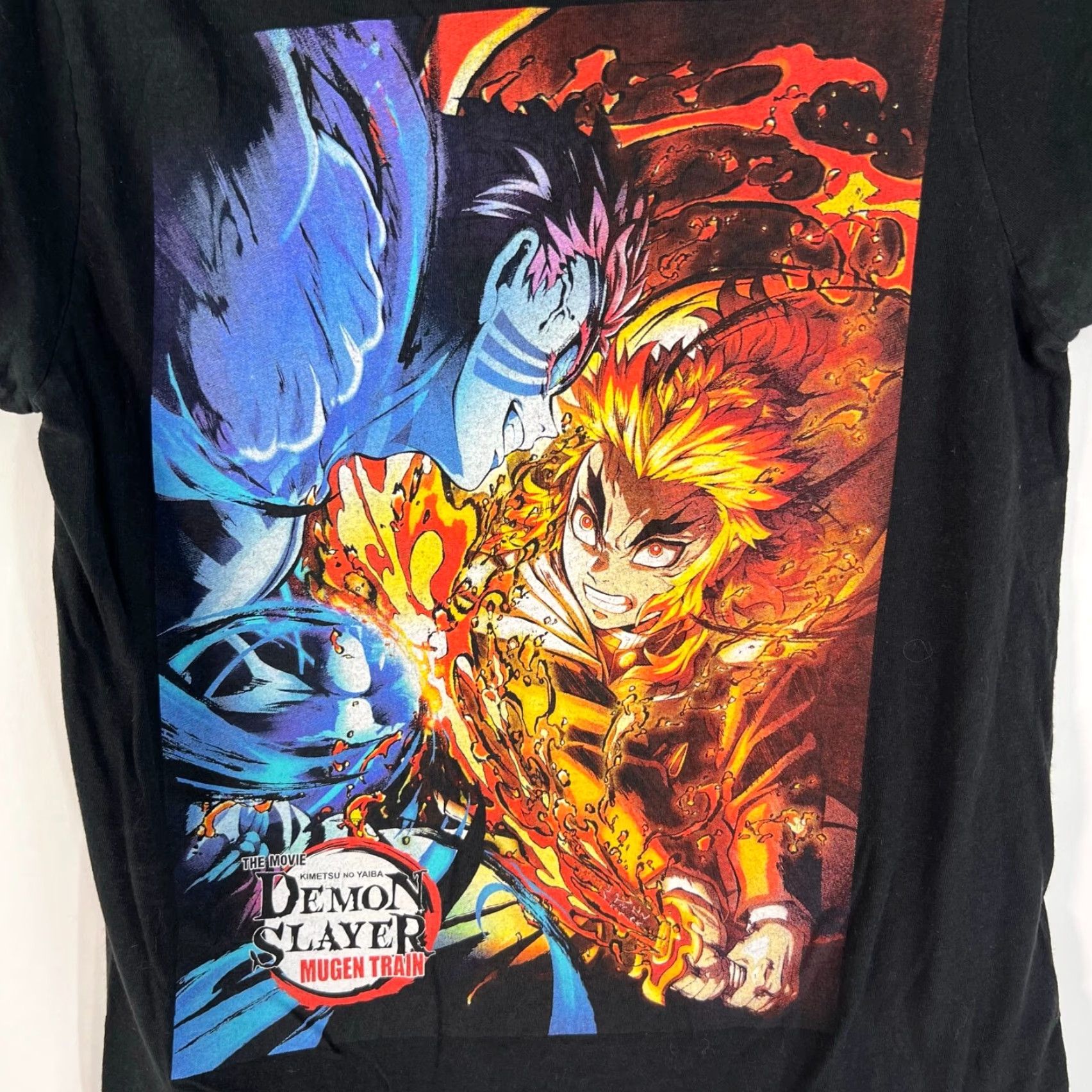 Vintage Demon Slayer T-Shirt - Bioworld - Mens Graphic Tee - Short Sleeve Crew Neck - Black - Size S - Movie Mugen Train Fire Ice Battle - 100% Cotton Size US S / EU 44-46 / 1 - 2 Thumbnail