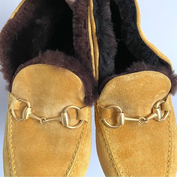 Gucci Gucci Mustard Suede Sheepskin Lined Slippers - 5, fits SMALL Size US 5 / IT 35 - 3 Thumbnail