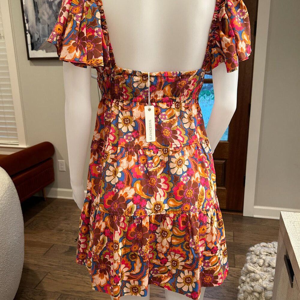 Designer Olivaceous Royal Blue Multi Babydoll dress Size L / US 10 / IT 46 - 3 Thumbnail