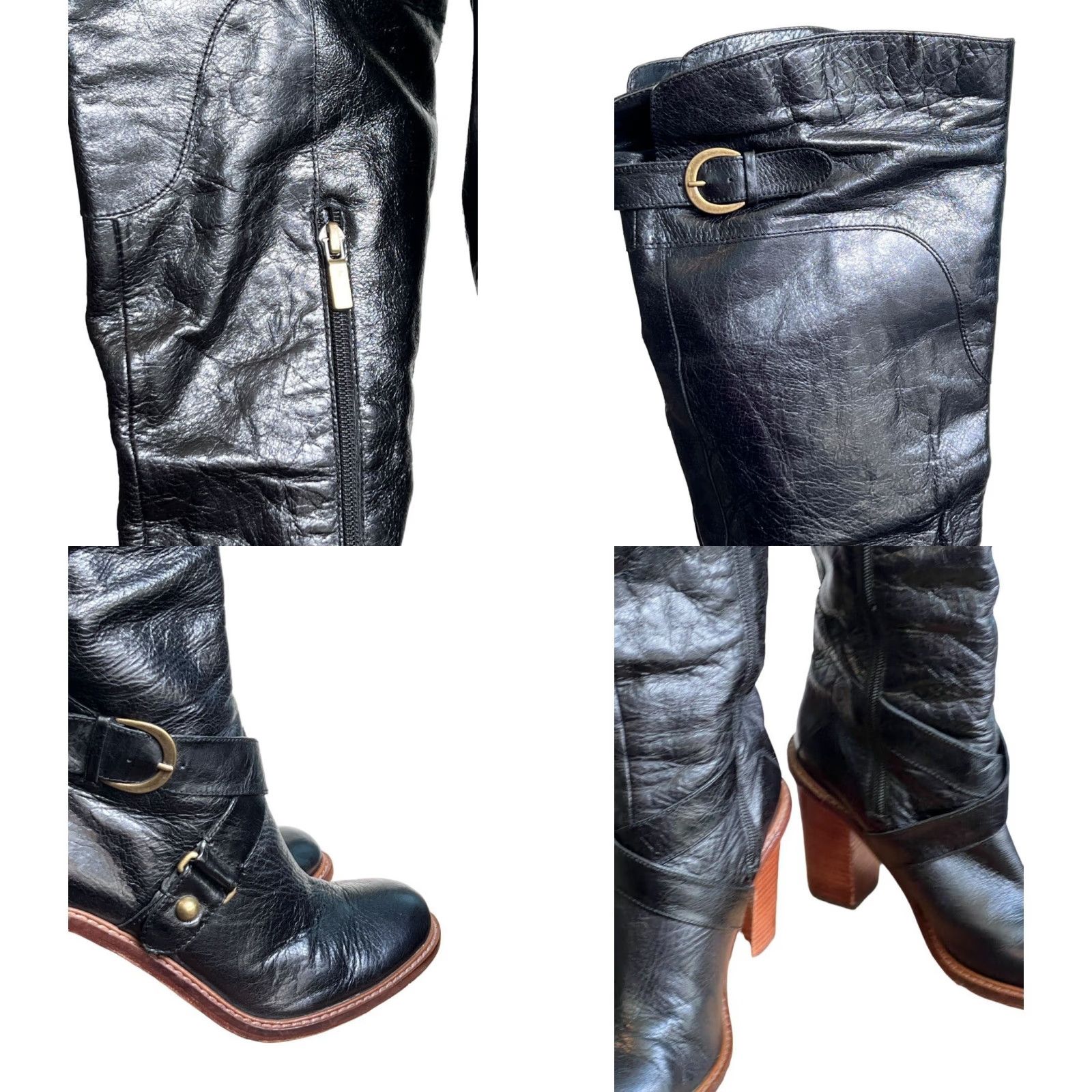 Vintage Boutique Women's Charissa Black Leather Over the Knee Buckle Heeled Boot Size 8M Size US 8 / IT 38 - 9 Thumbnail