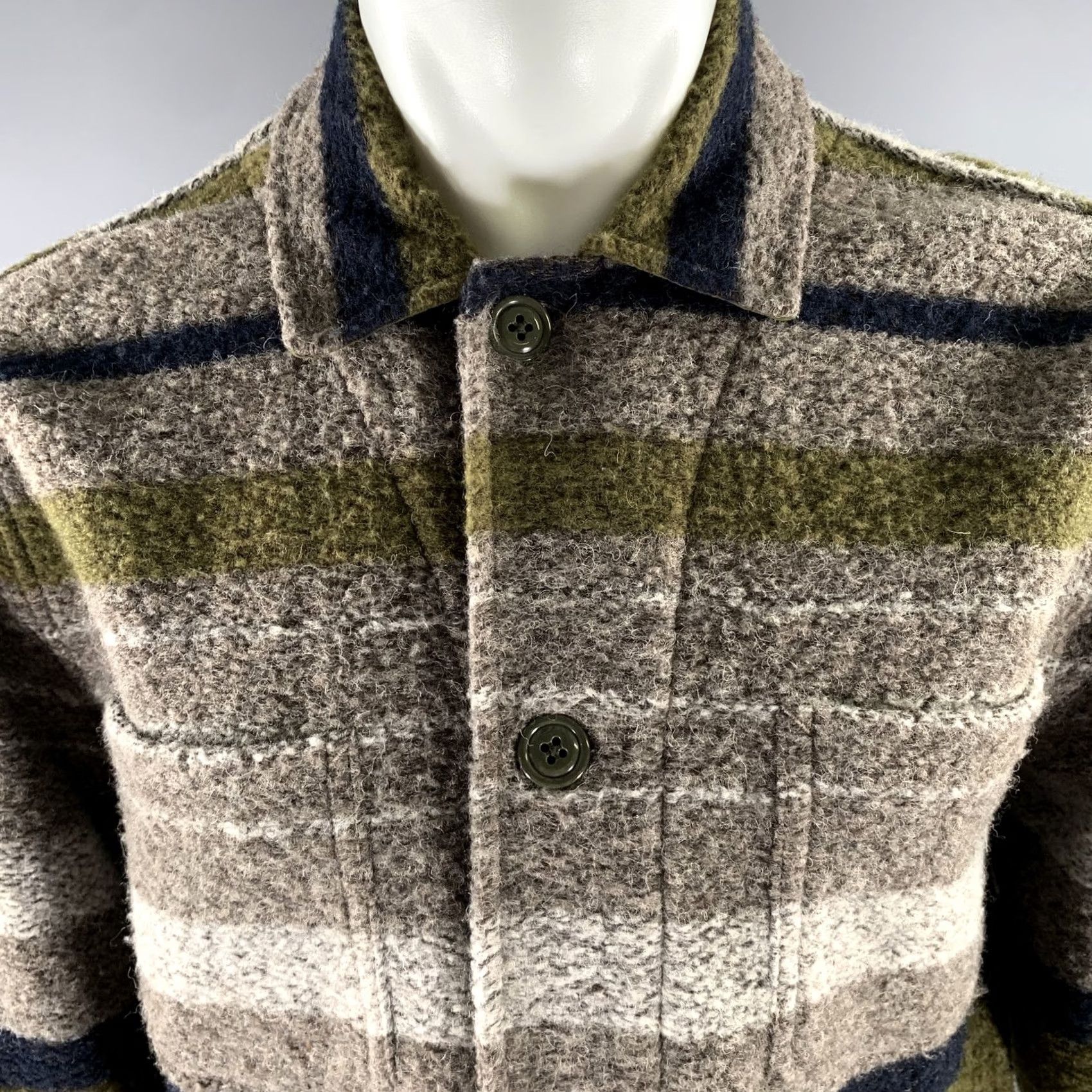 Todd Snyder TODD SNYDER Chore Jacket M Cotton Tan Olive Textured Stripe Size US M / EU 48-50 / 2 - 2 Thumbnail