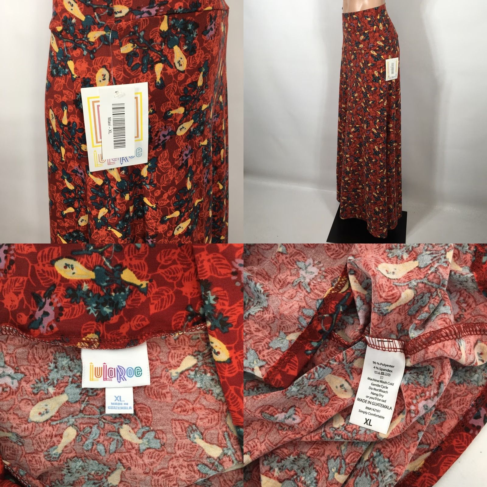 Vintage LuLaRoe Dress Womens XL Maxi Skirt Floral Red Leaves Geometric RARE NEW NWT Size 40" / US 18 - 8 Thumbnail