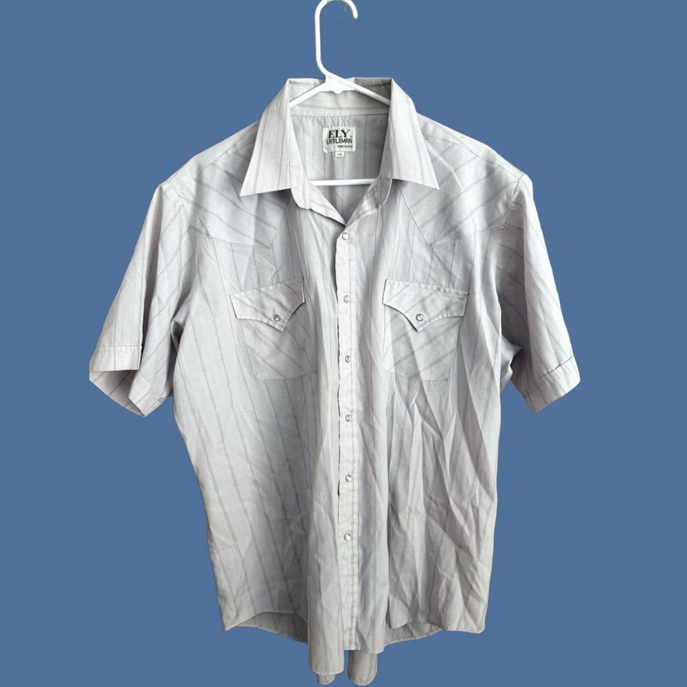 Vintage Mens XL Light Gray Western Pearl Snap Short Sleeve Cowboy Shirt Ely Cattleman Size US 36 / EU 52 - 1 Thumbnail