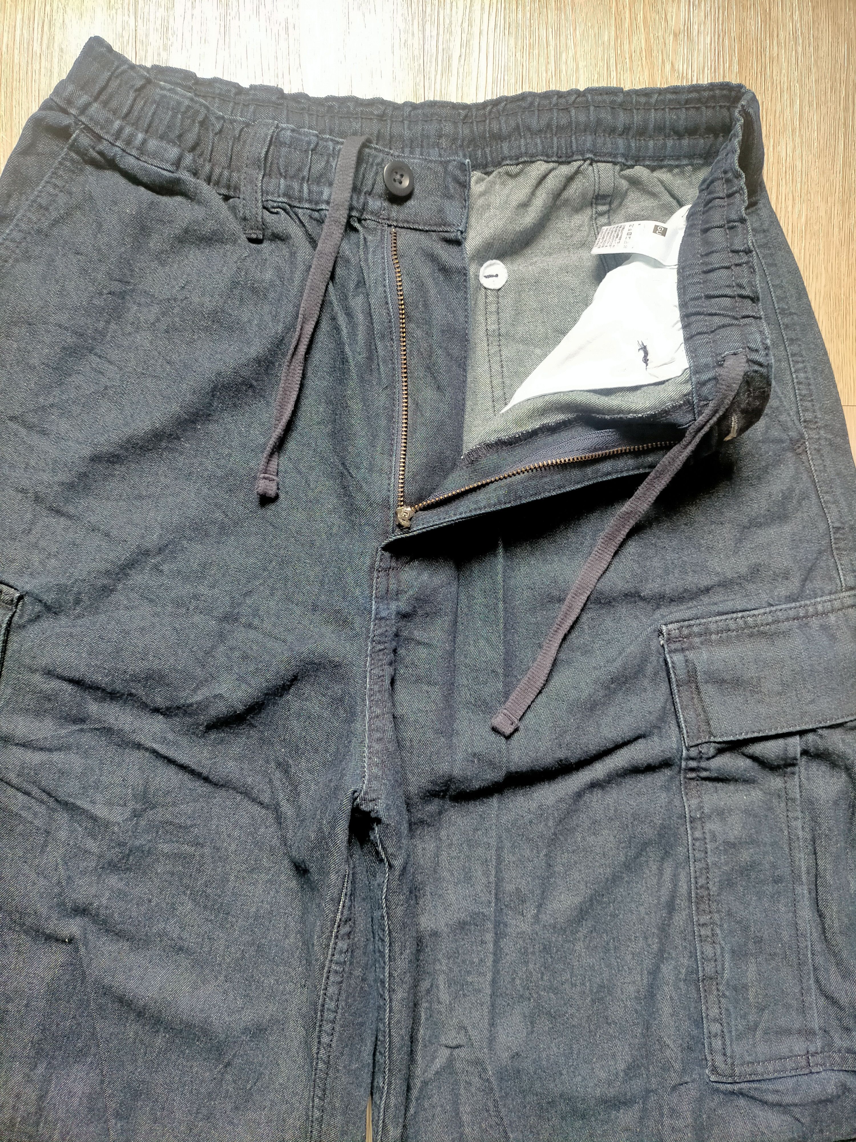 GU Parachute Denim Baggy wide Leg Cargo Jeans