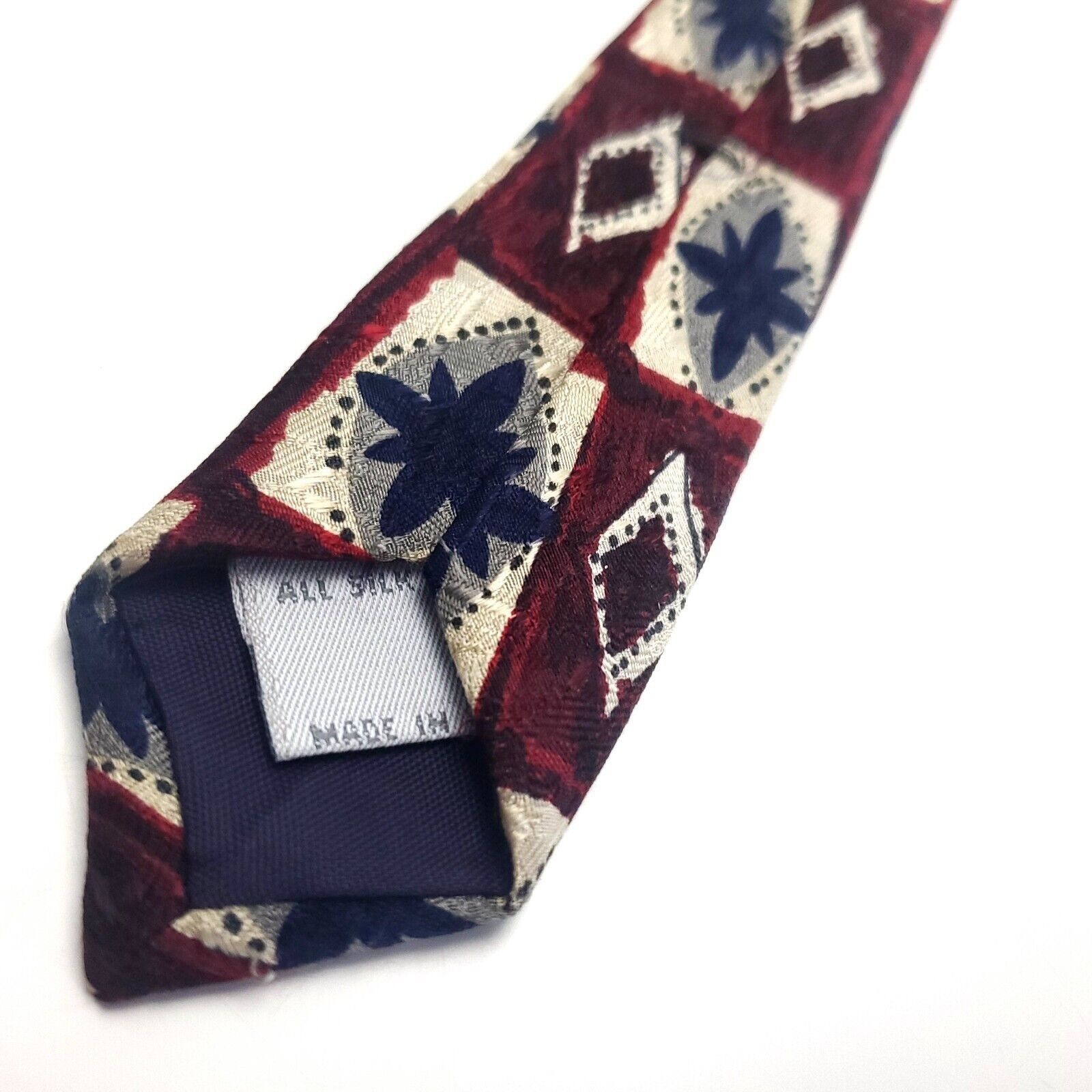 Van Heusen Van Heusen 417 Red Beige Silk Tie Woven Geometric Wide Size ONE SIZE - 4 Thumbnail