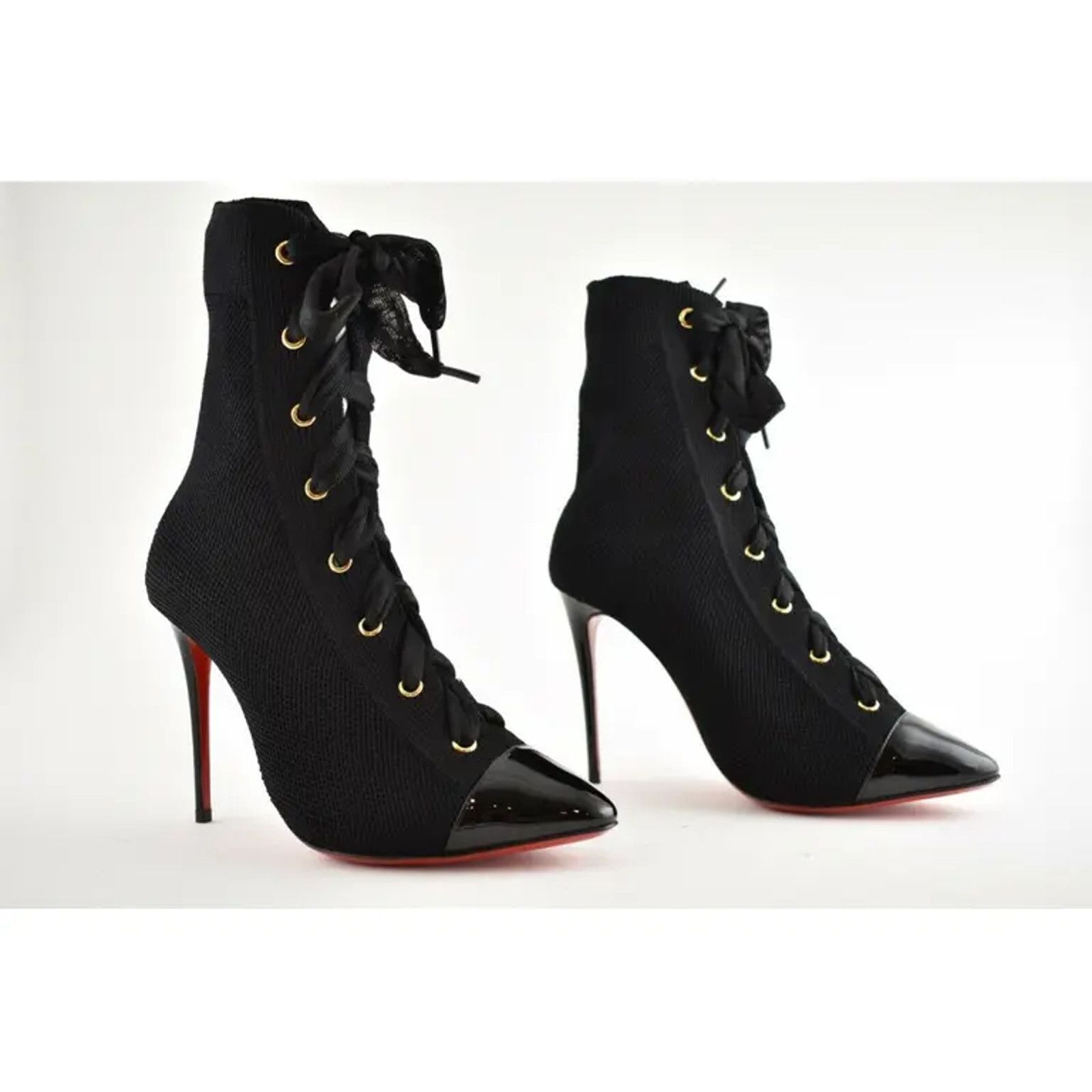 Christian Louboutin Christian Louboutin Frenchie 100 Black Patent Lace Heel Size US 5.5 / IT 35.5 - 3 Thumbnail
