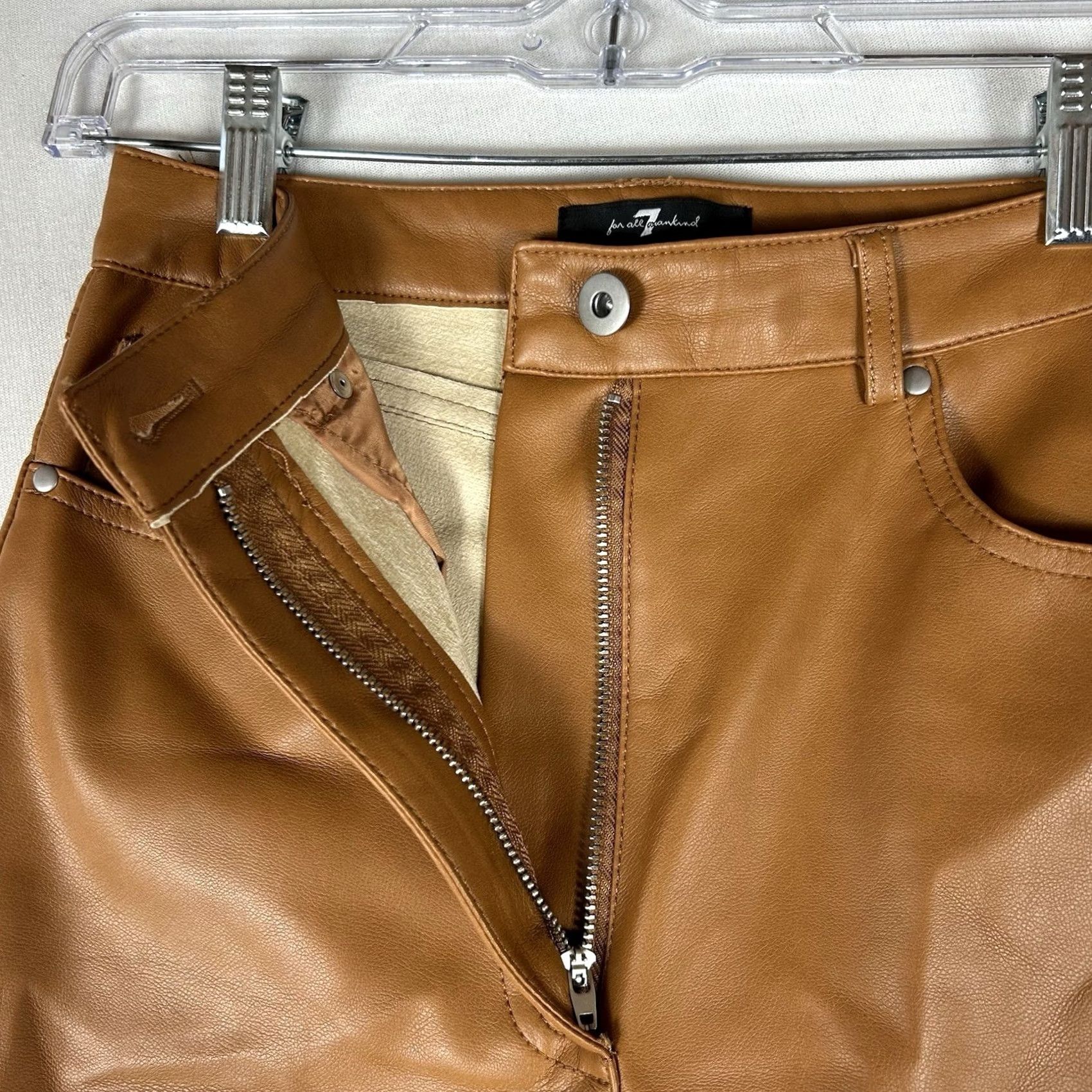 7 For All Mankind 7 For All Mankind Faux Leather Wide-Leg Cropped Pants Women's XS Tan Casual Size 26" / US 2 / IT 38 - 5 Thumbnail