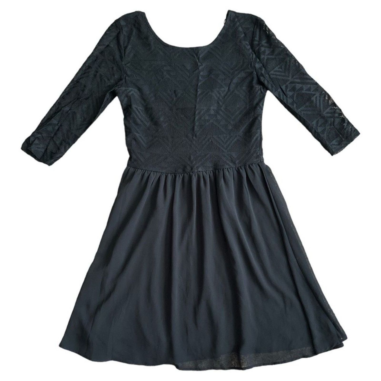 H&M H&m Divided Black Lace 3/4 Sleeves Mini A-Line Dress, US8 Size M / US 6-8 / IT 42-44 - 3 Thumbnail
