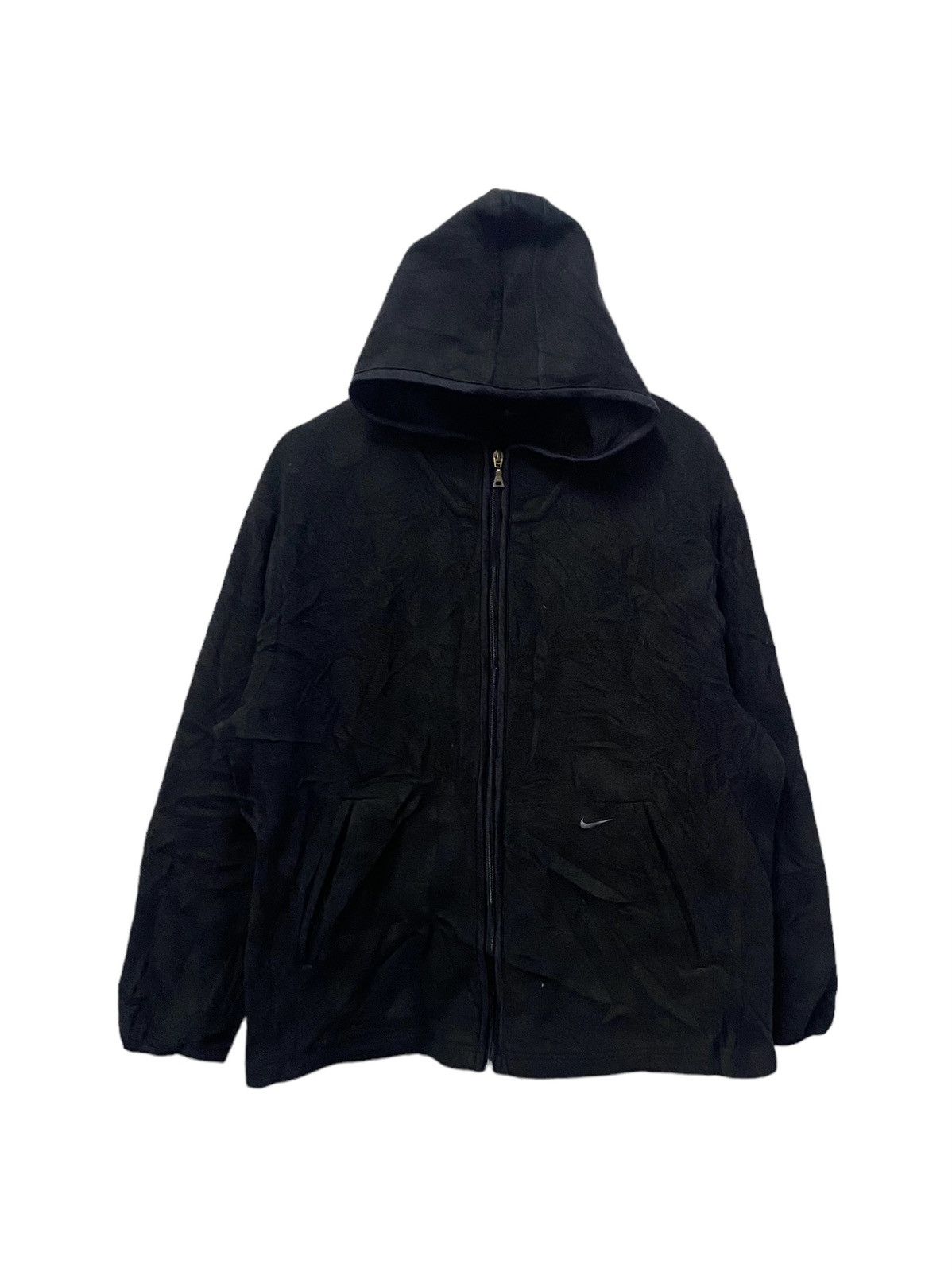 image of Best Offervintage Nike Small Logo Zip Up Fleece Jacket in Black, Men's (Size Medium)